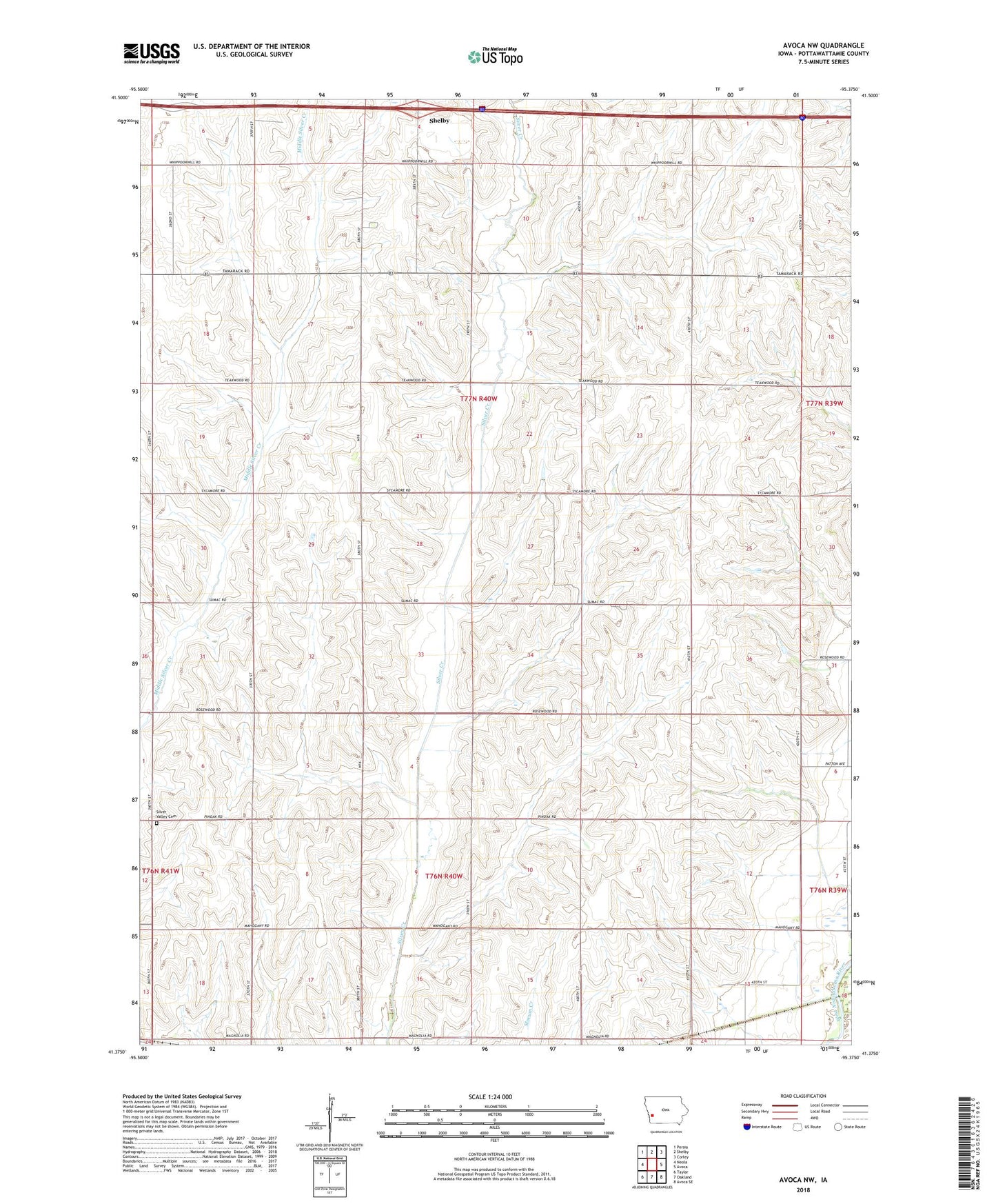 Avoca NW Iowa US Topo Map Image