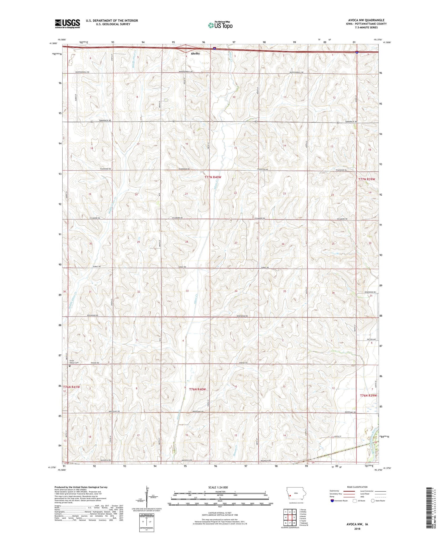 Avoca NW Iowa US Topo Map Image