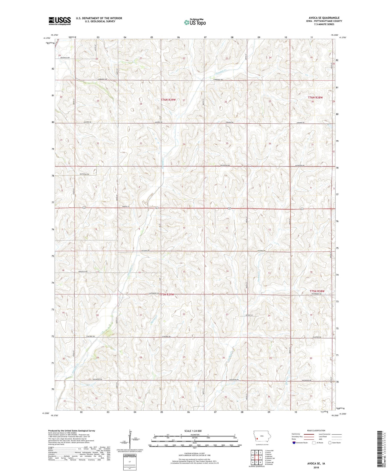 Avoca SE Iowa US Topo Map Image