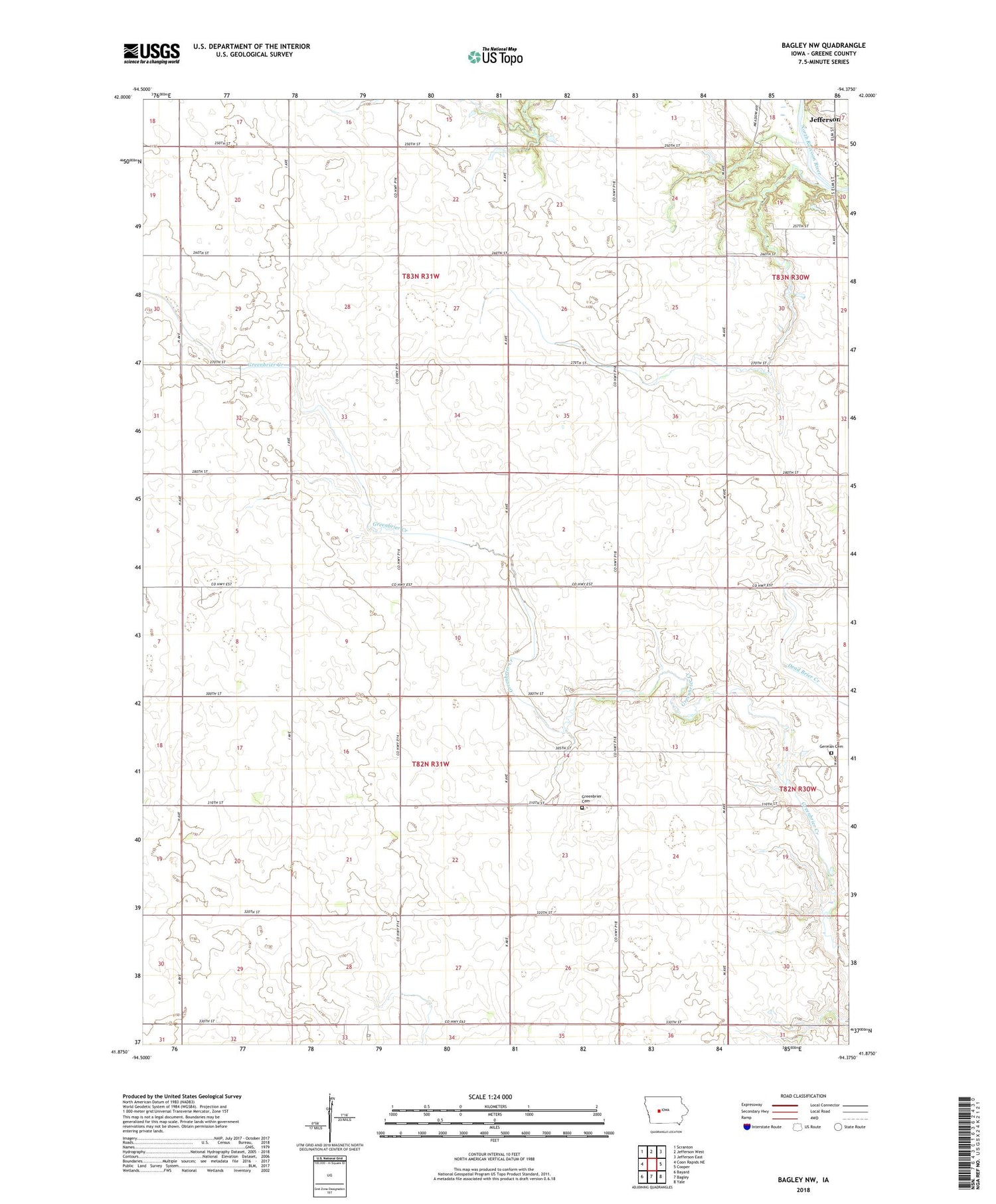 Bagley NW Iowa US Topo Map Image