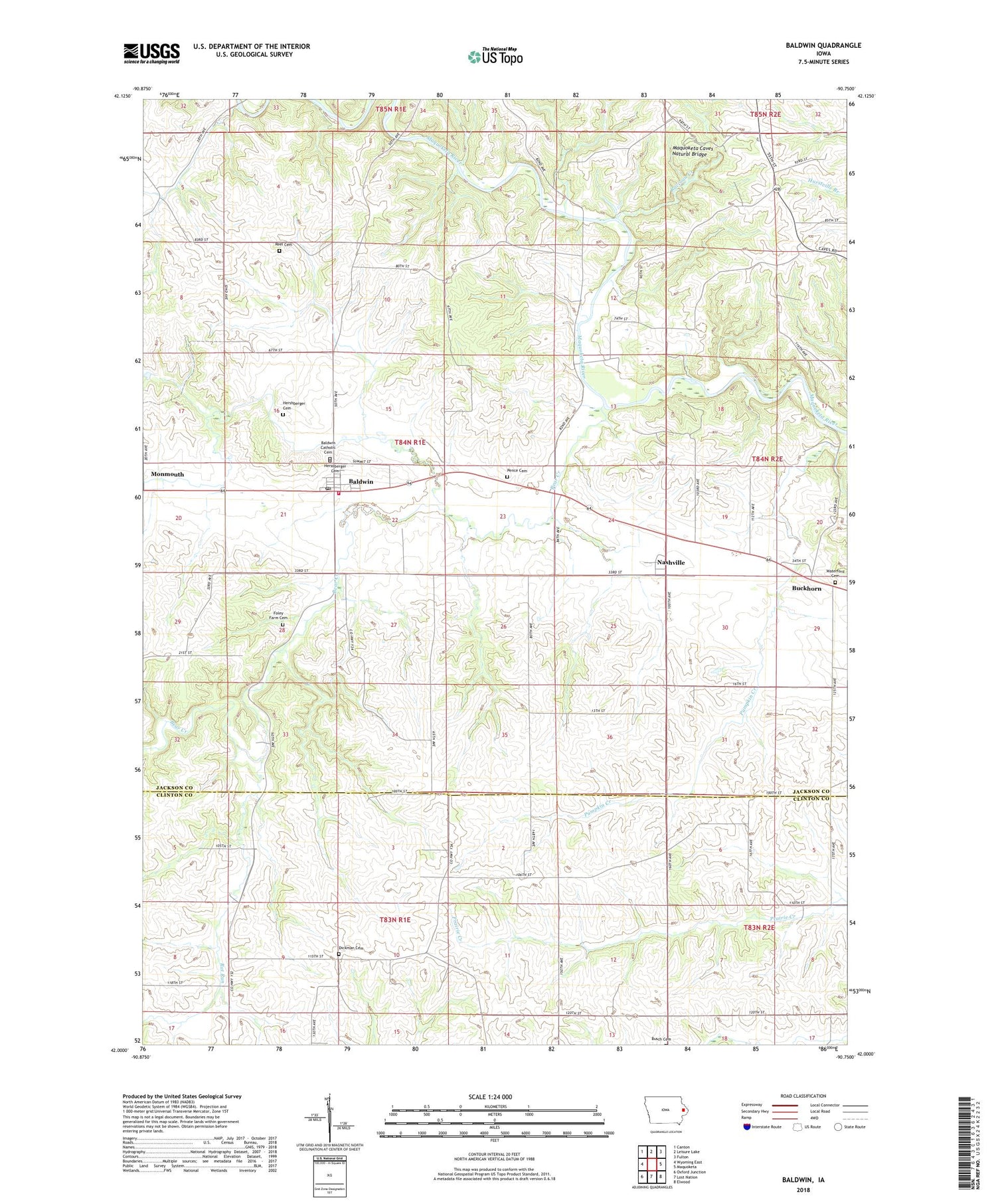 Baldwin Iowa US Topo Map Image