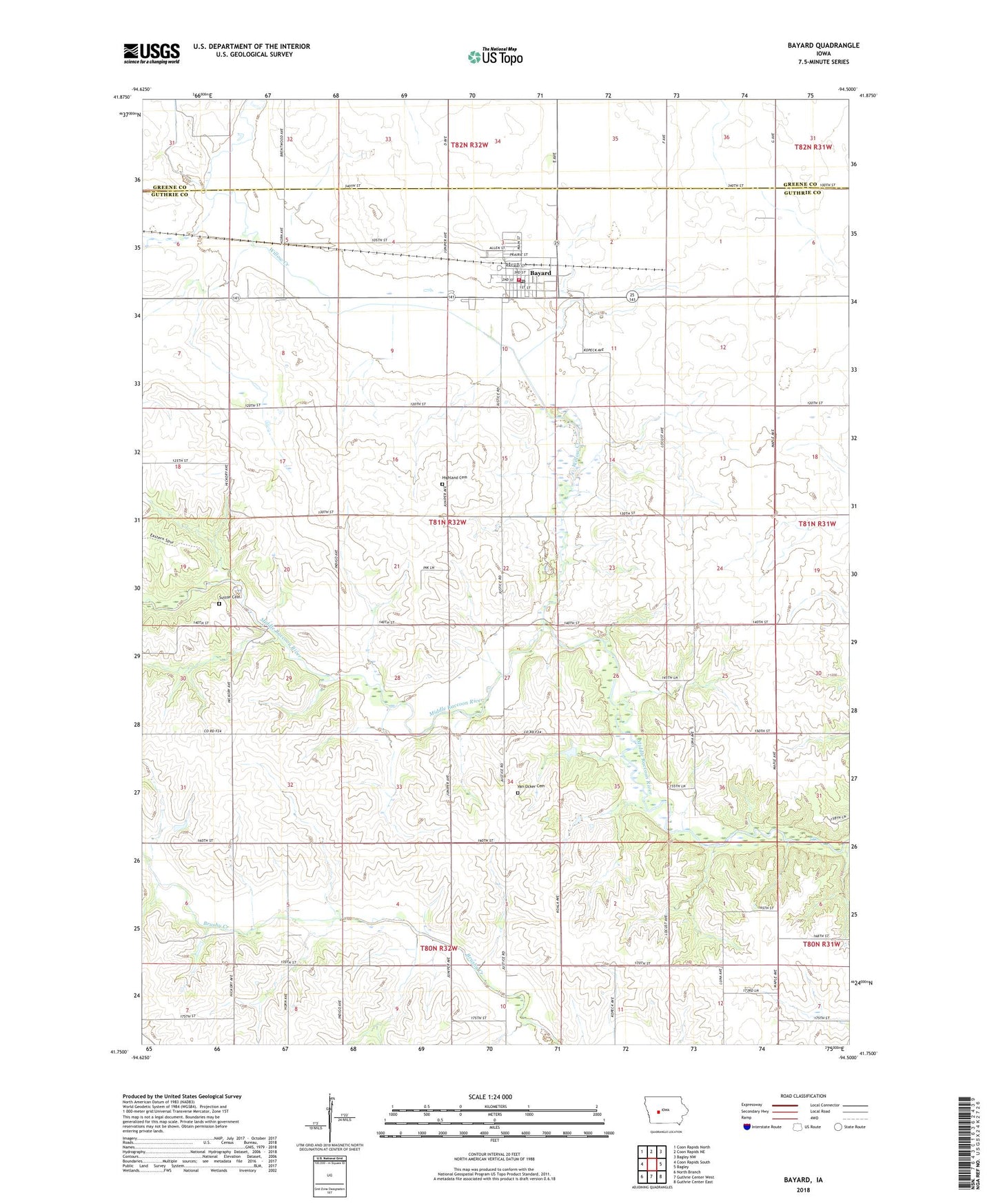 Bayard Iowa US Topo Map Image