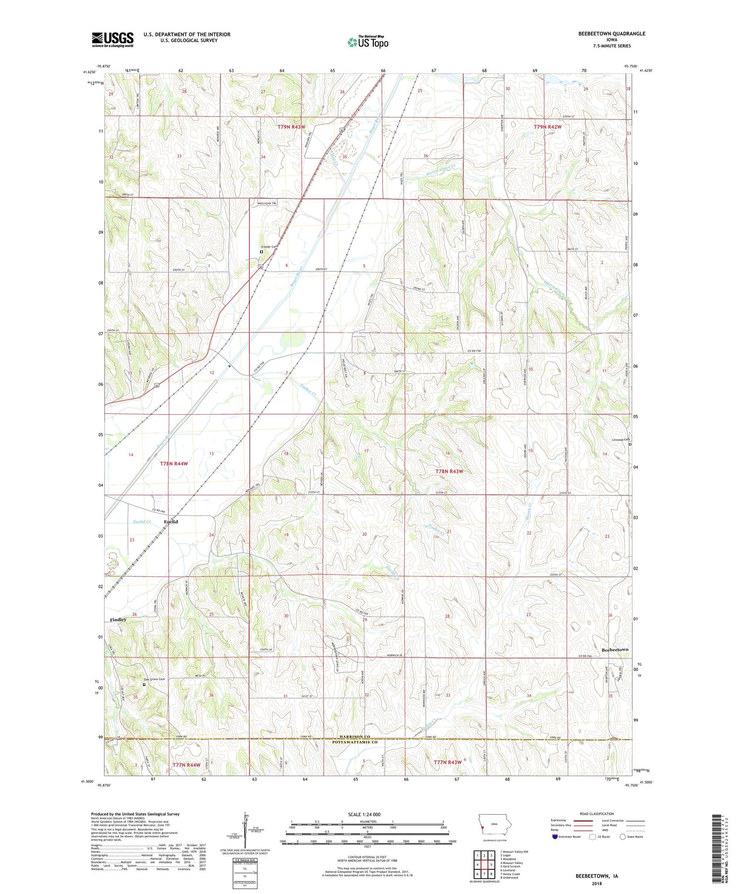 Beebeetown Iowa US Topo Map Image