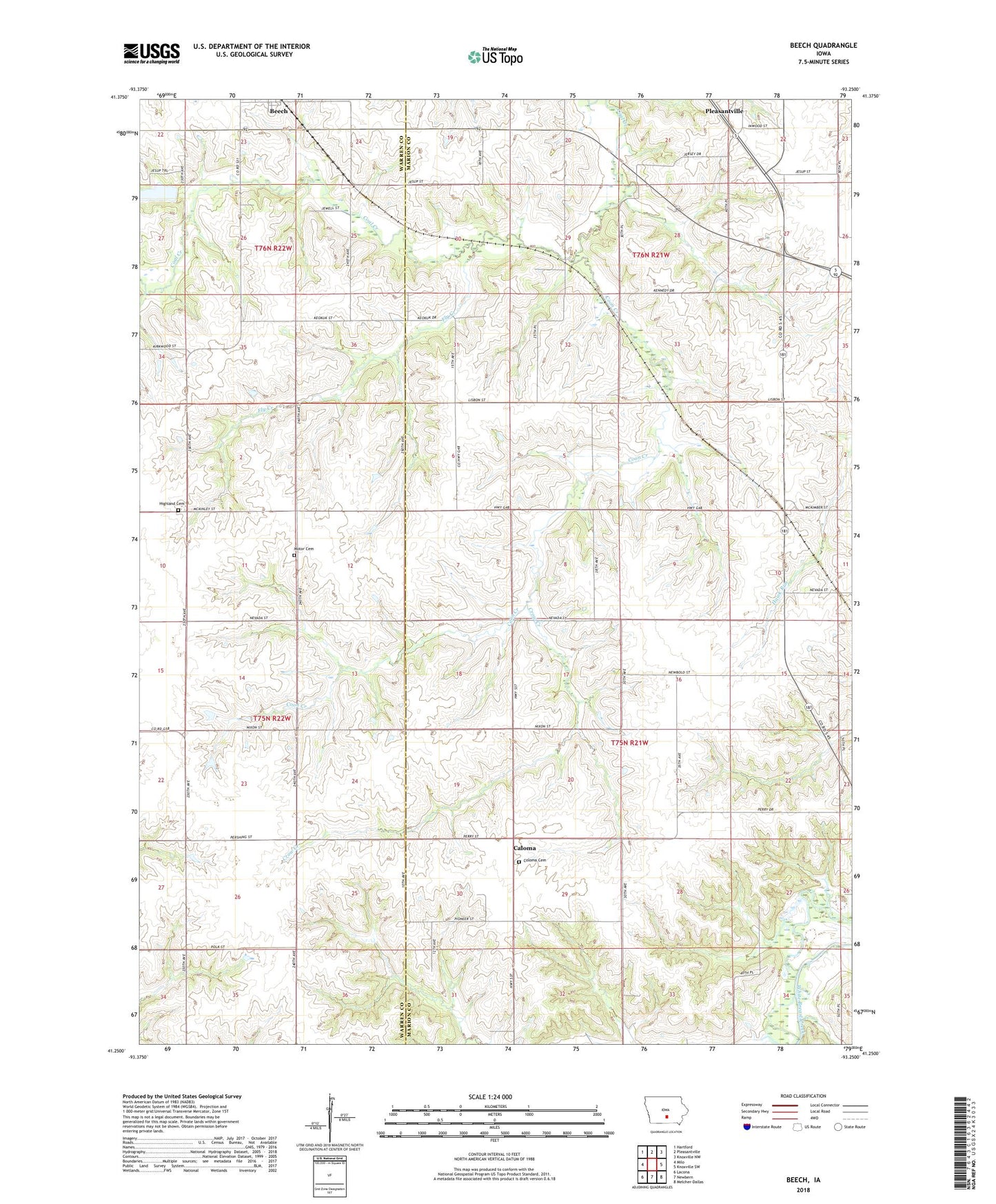 Beech Iowa US Topo Map Image