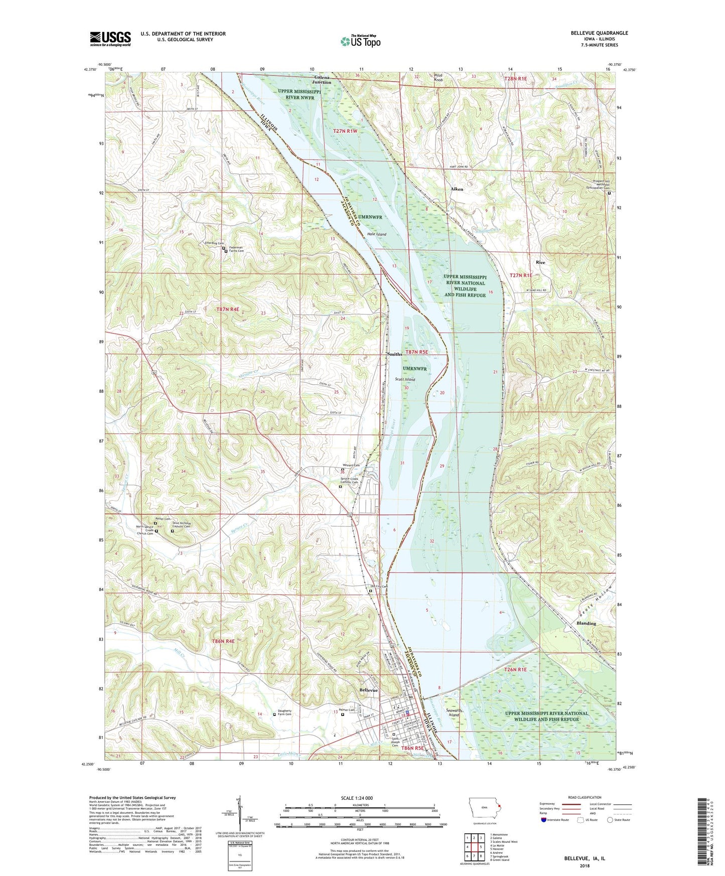 Bellevue Iowa US Topo Map Image