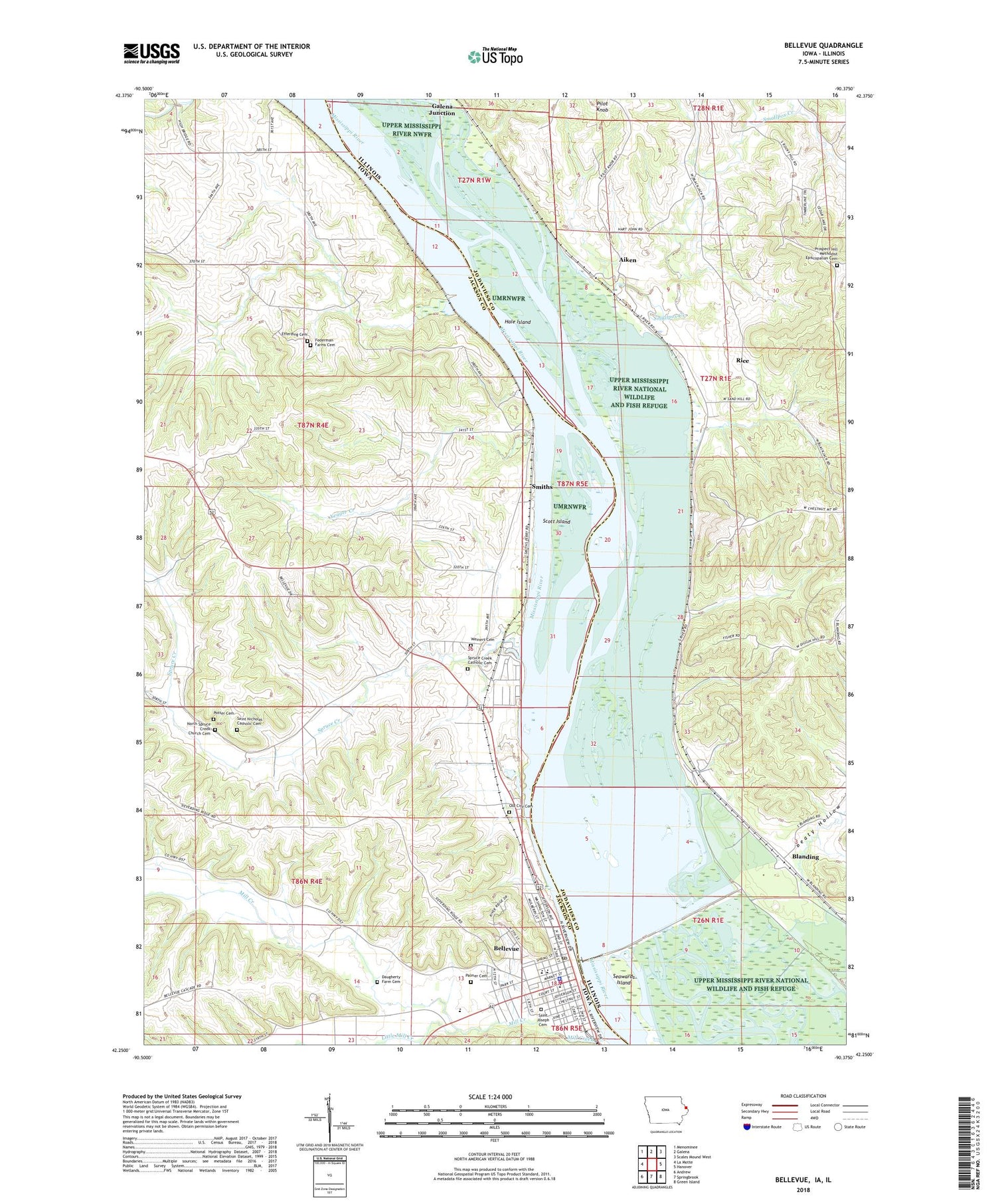 Bellevue Iowa US Topo Map Image