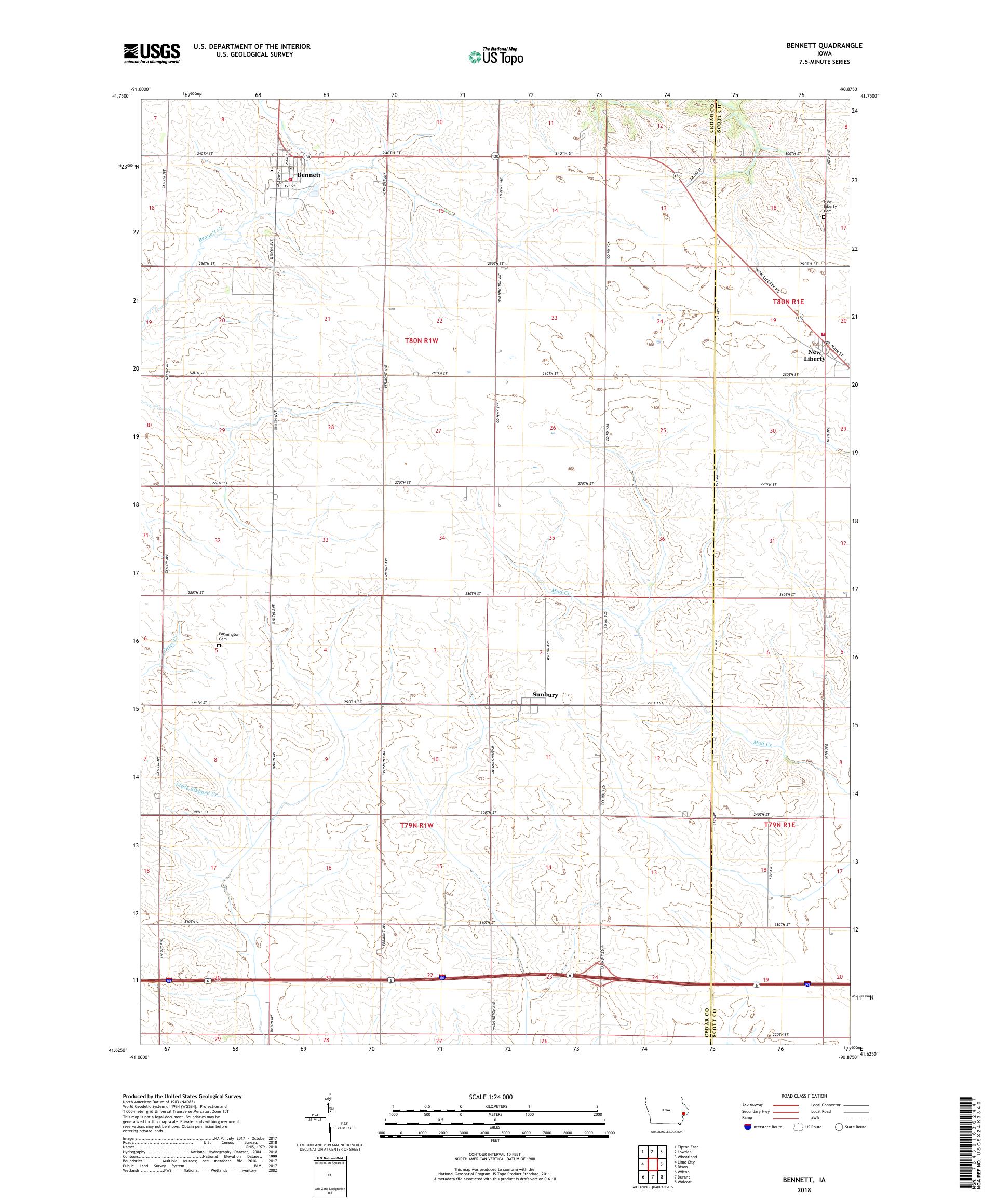 Bennett Iowa US Topo Map – MyTopo Map Store