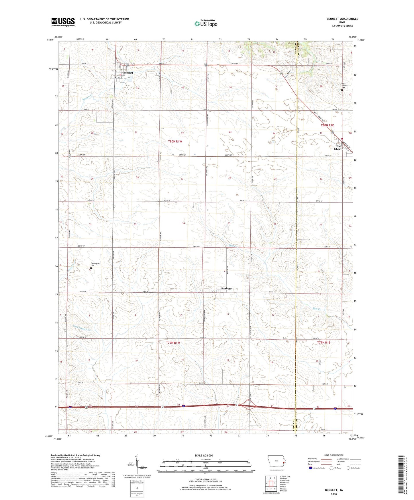 Bennett Iowa US Topo Map Image