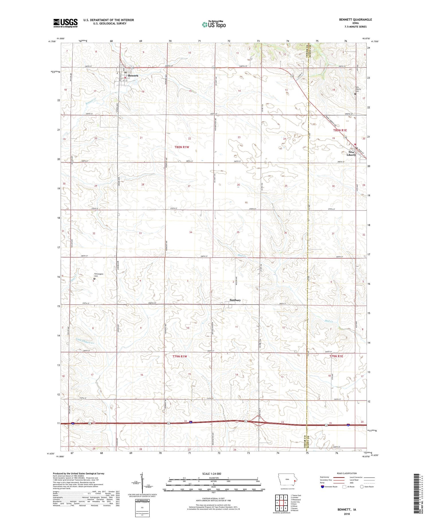 Bennett Iowa US Topo Map Image