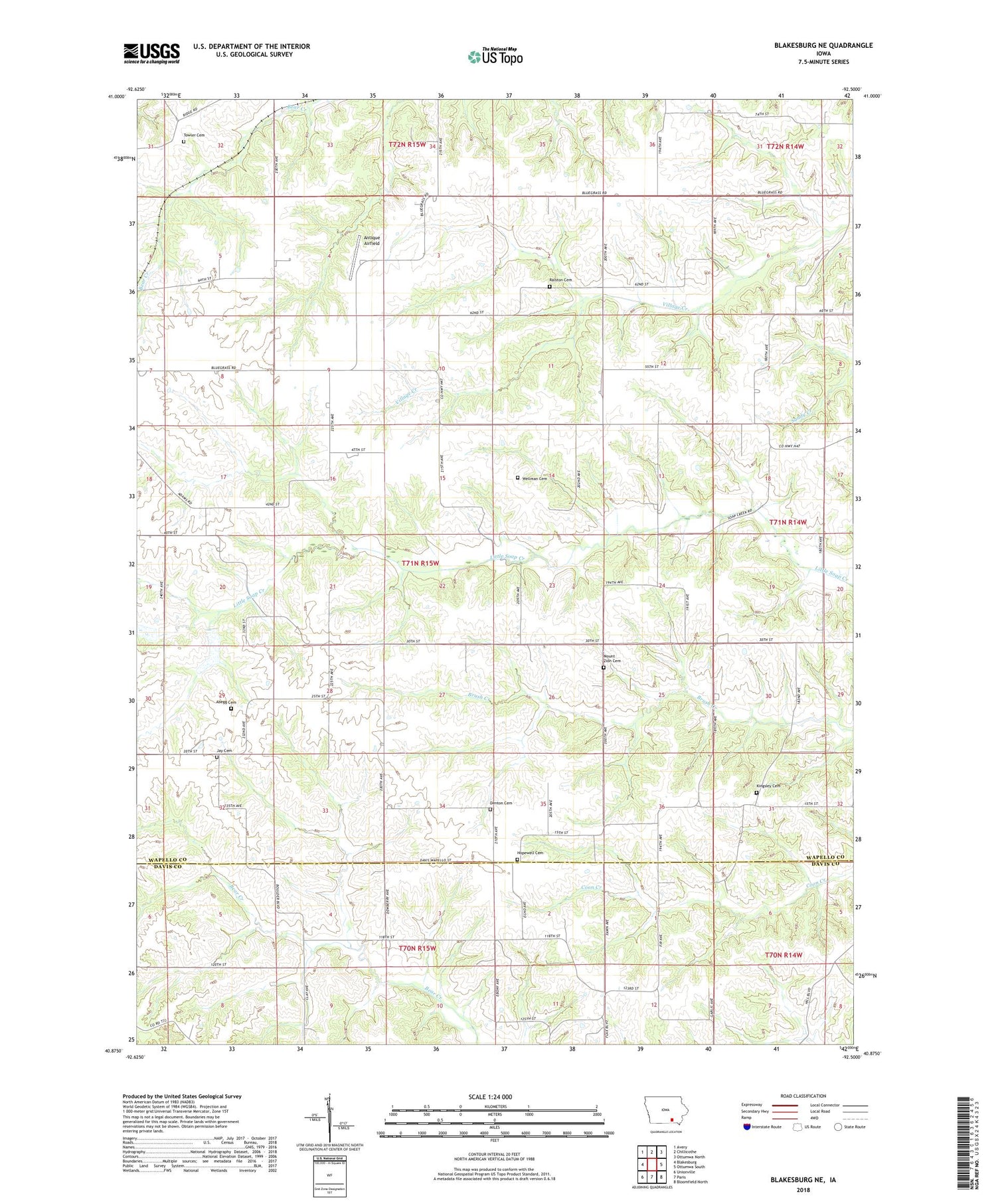 Blakesburg NE Iowa US Topo Map Image