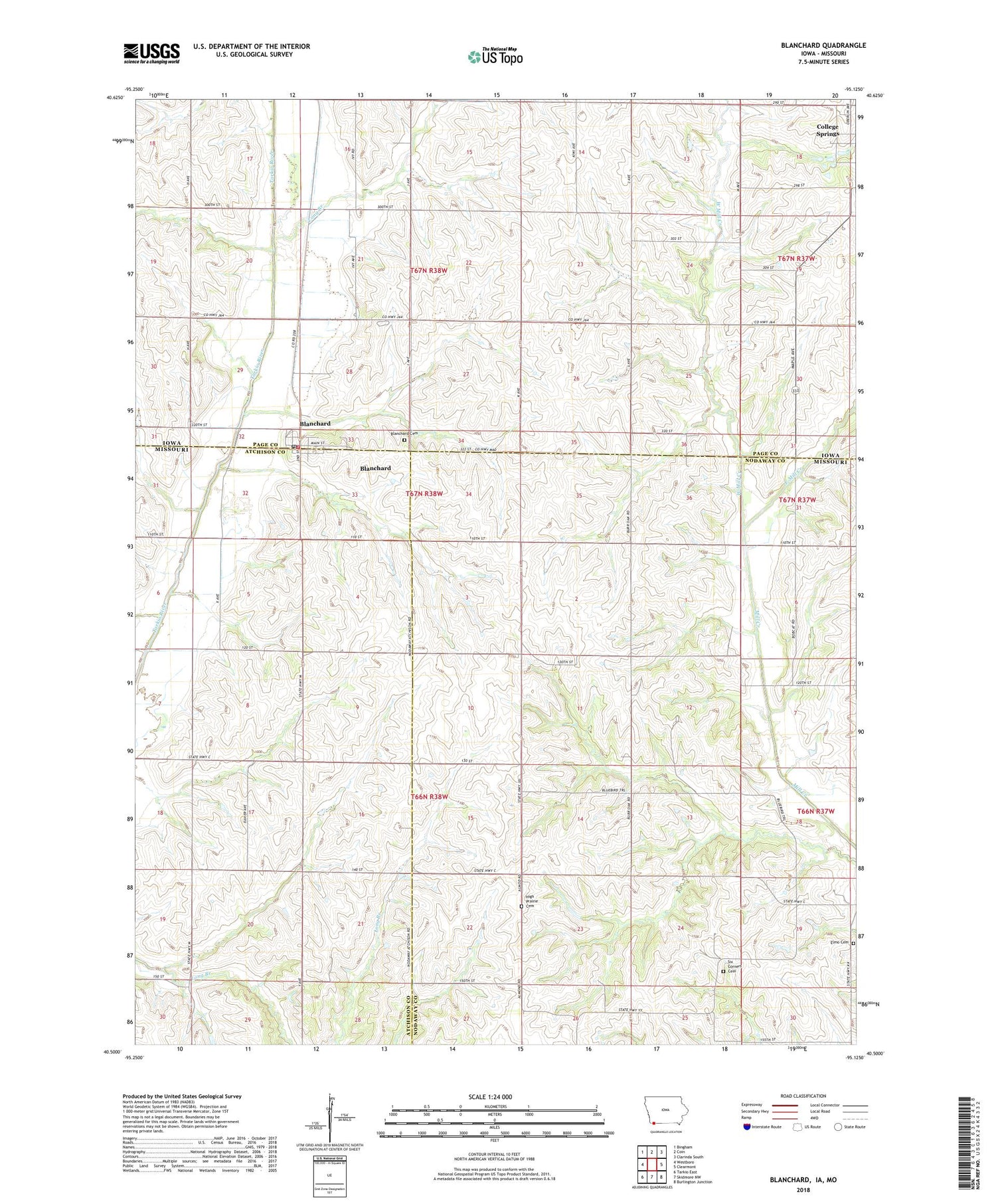 Blanchard Iowa US Topo Map Image
