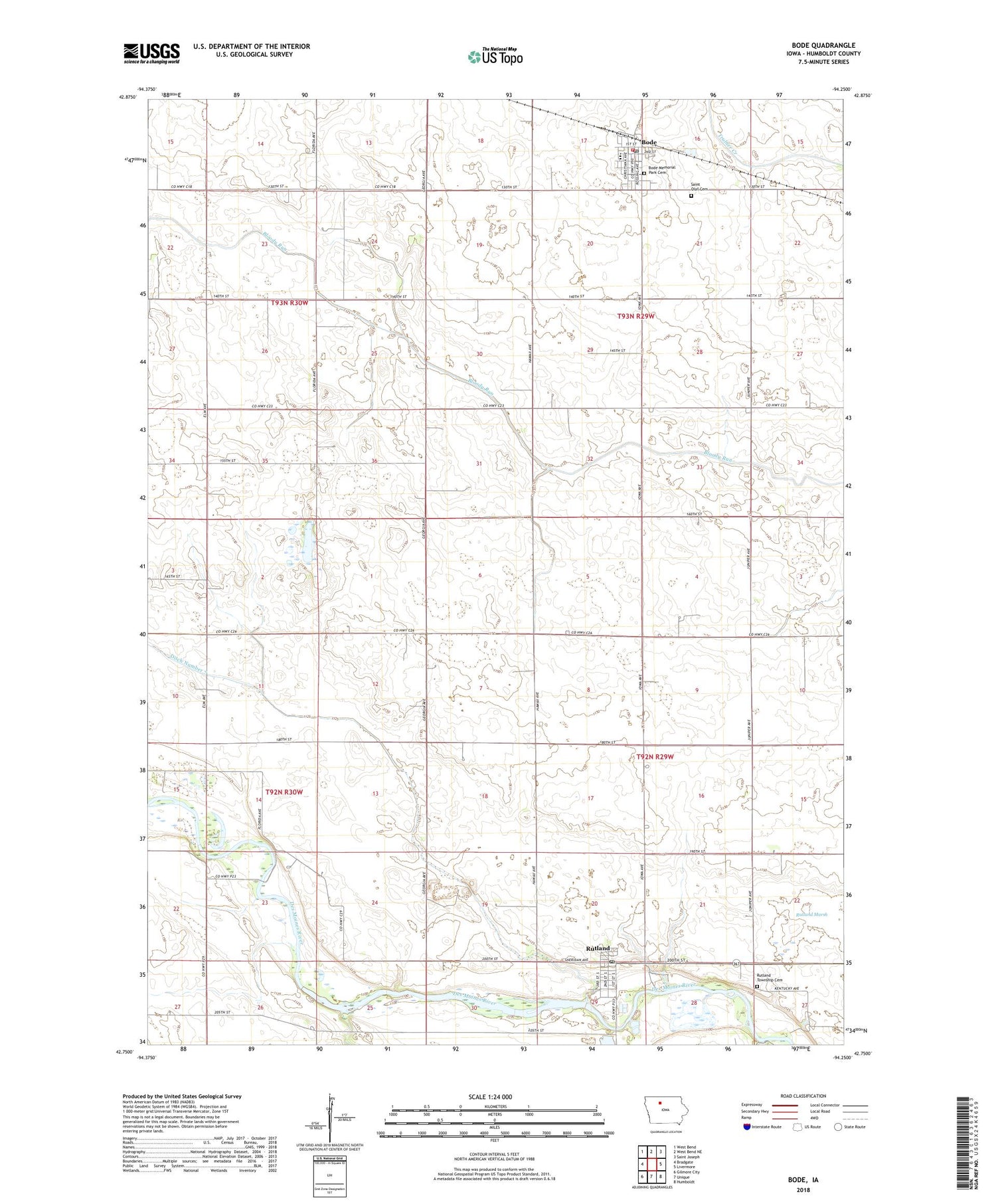 Bode Iowa US Topo Map Image
