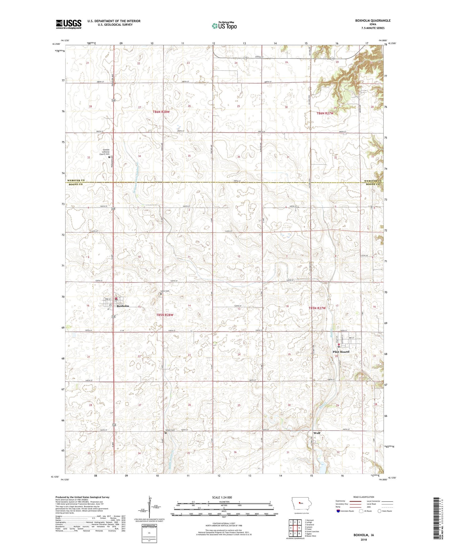 Boxholm Iowa US Topo Map Image