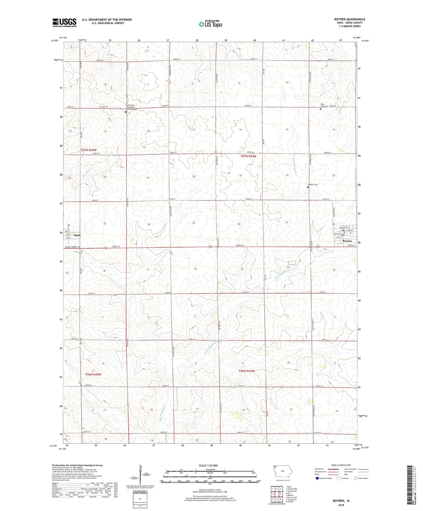 Boyden Iowa US Topo Map Image