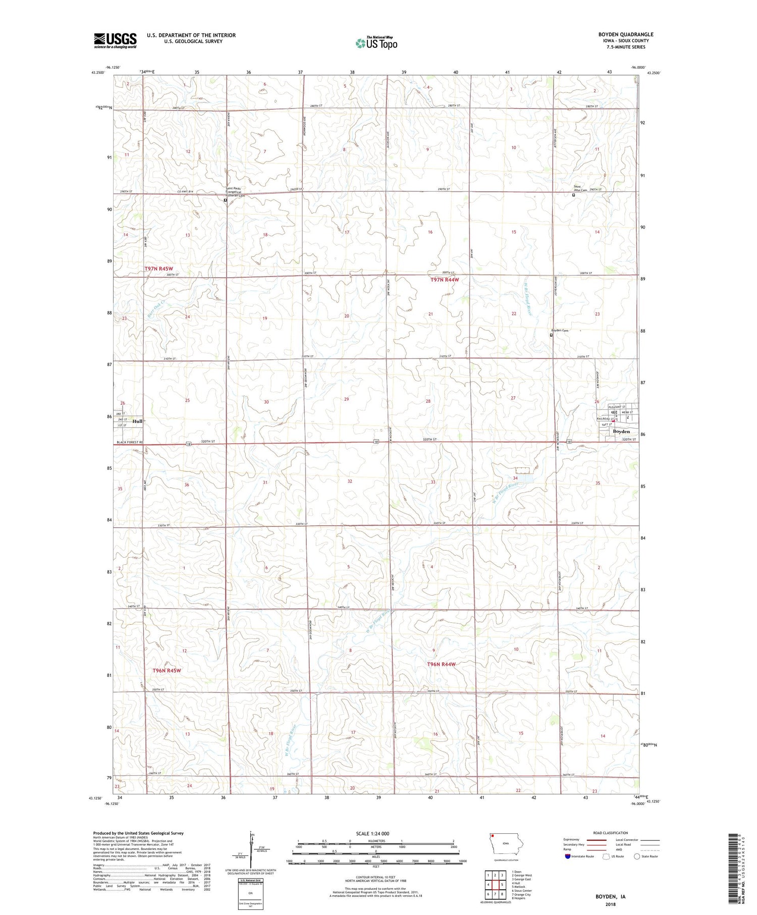Boyden Iowa US Topo Map Image