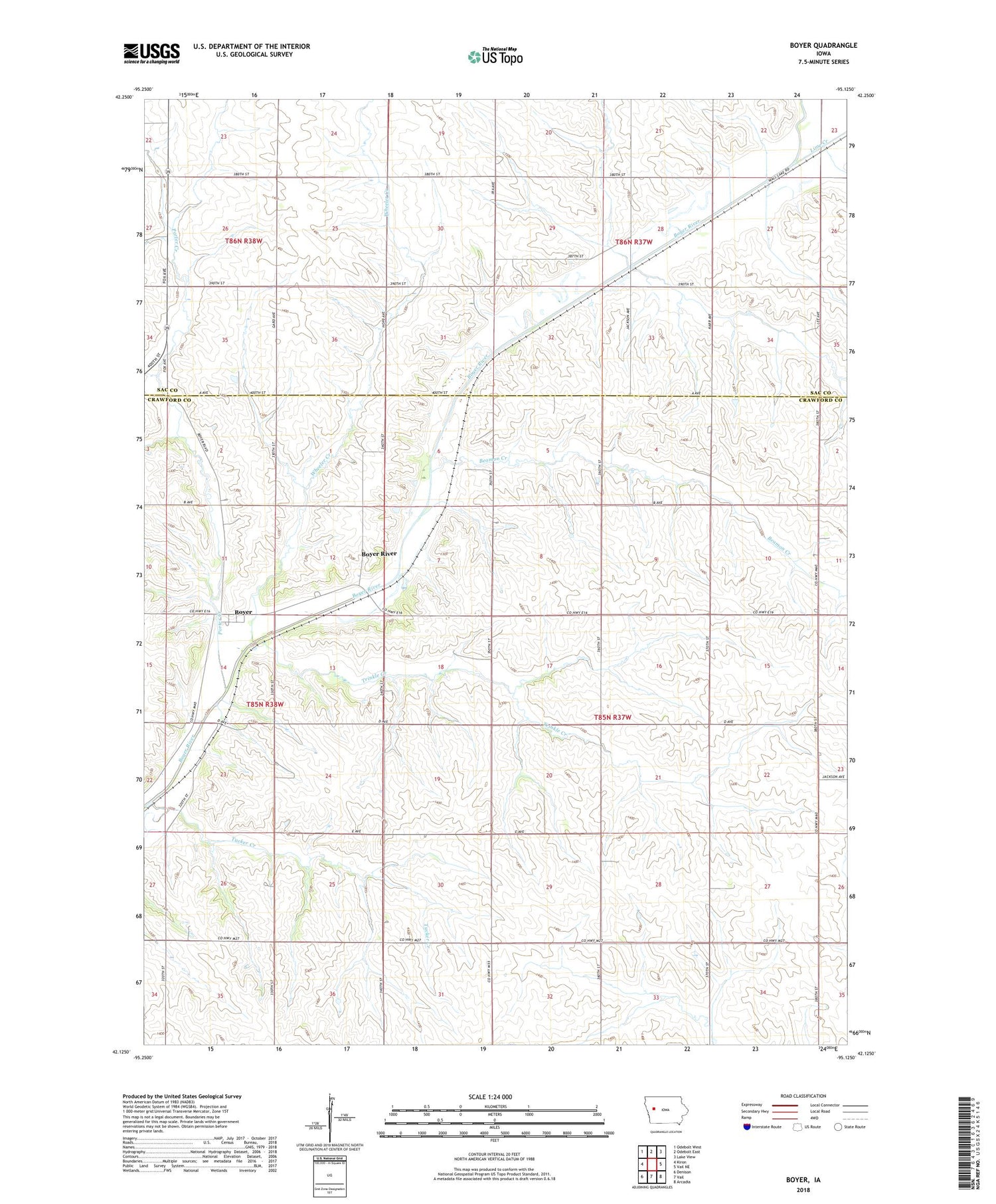 Boyer Iowa US Topo Map Image
