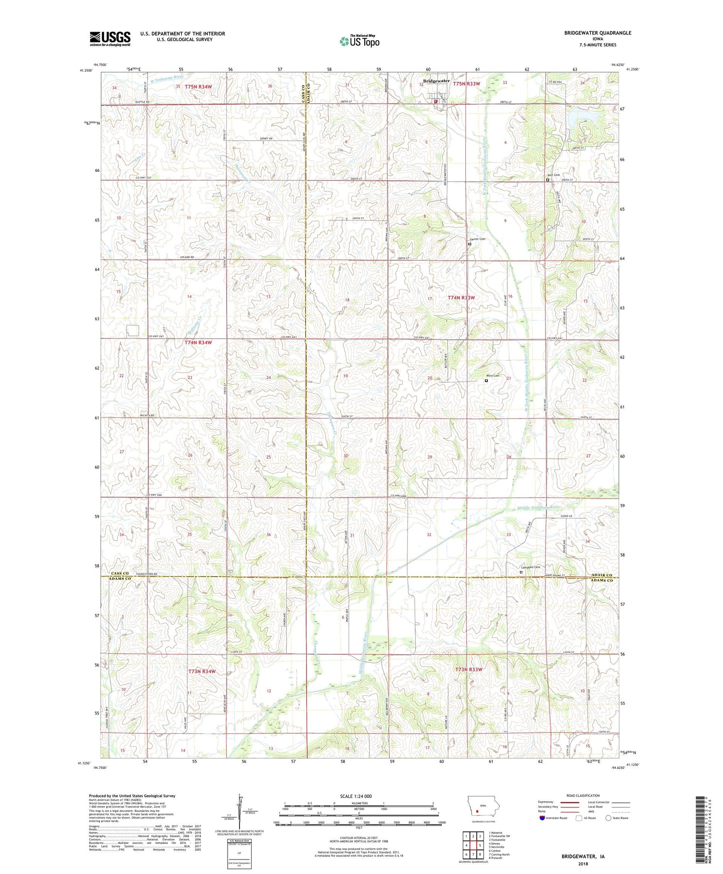 Bridgewater Iowa US Topo Map Image