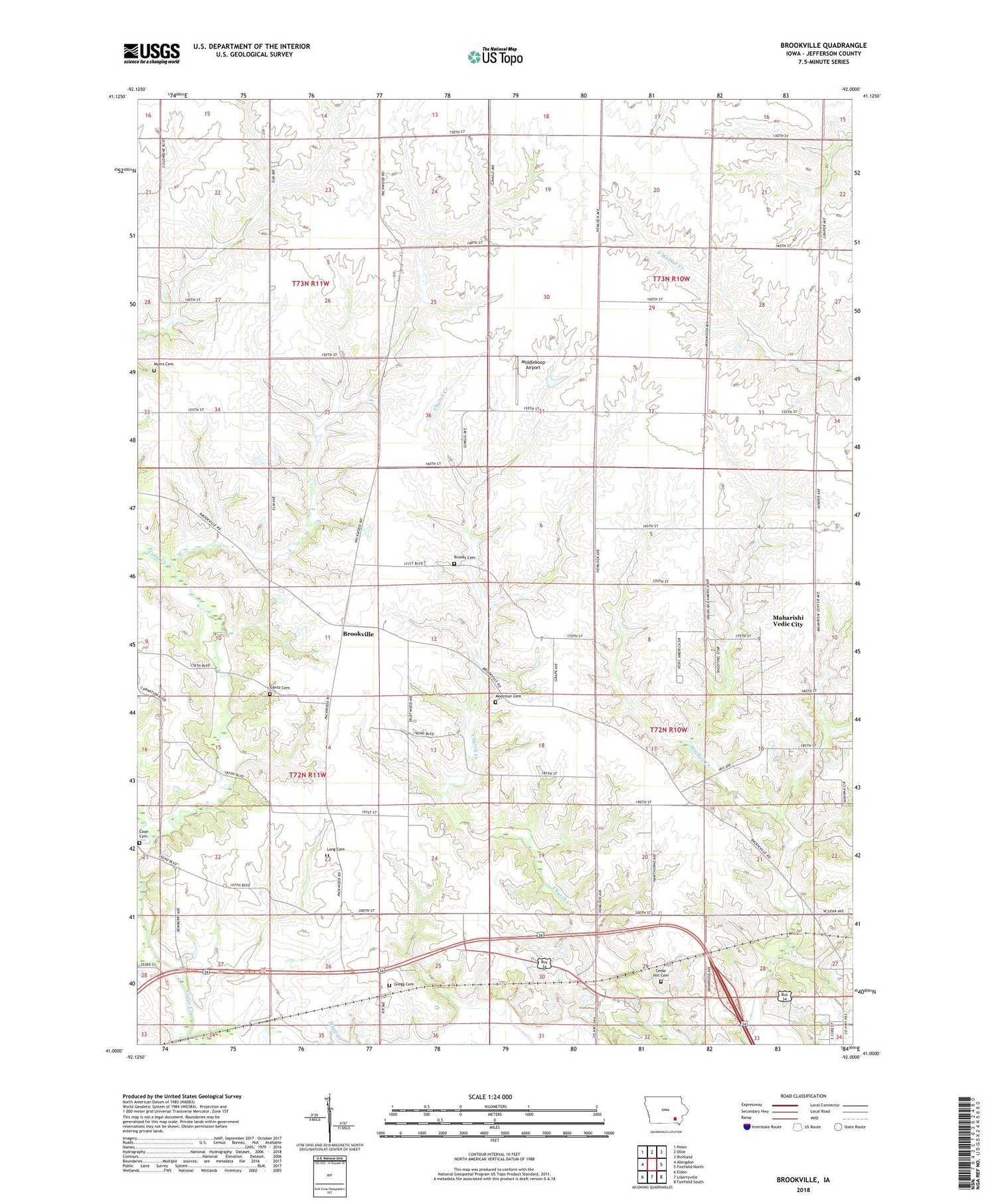 Brookville Iowa US Topo Map Image