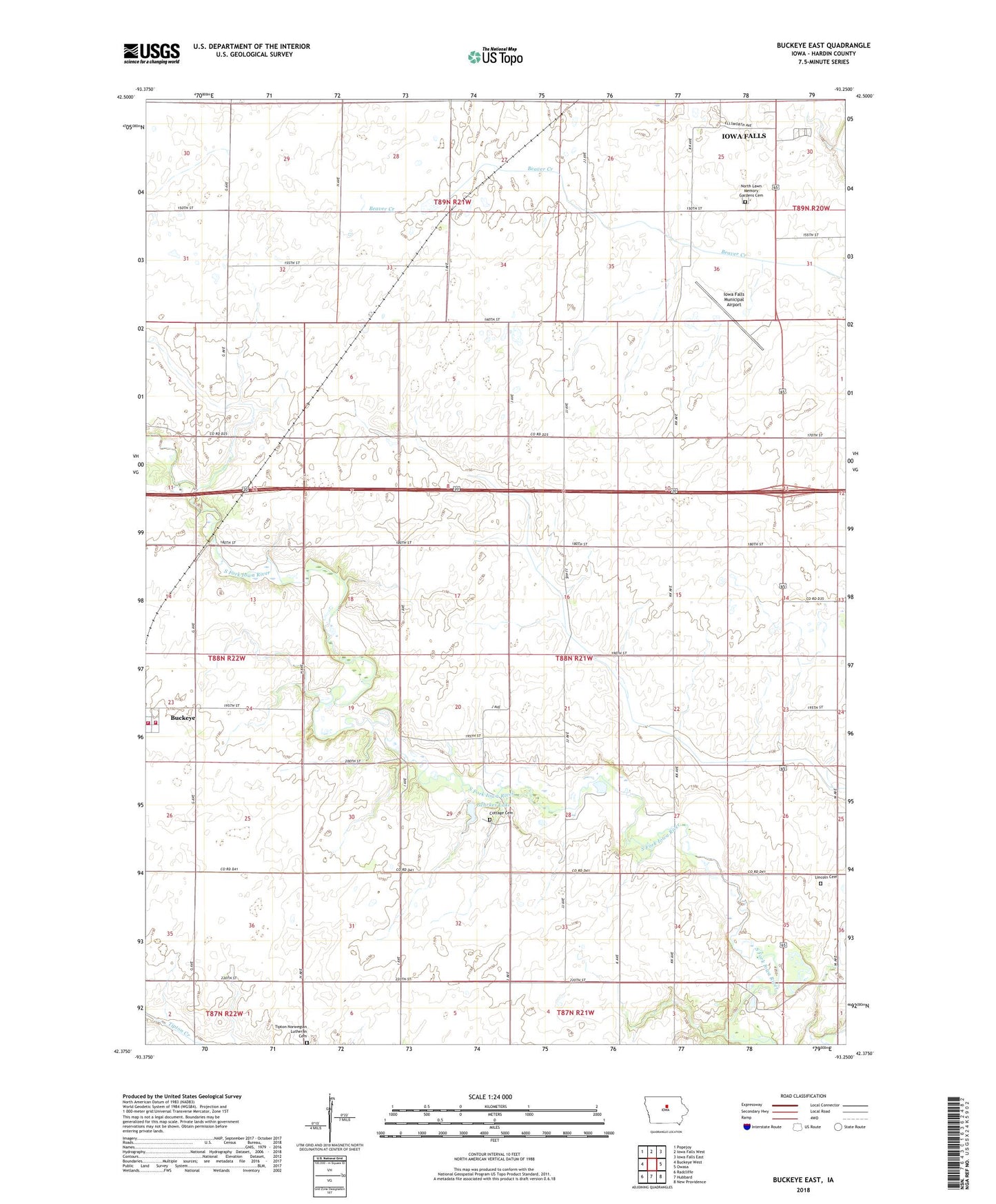Buckeye East Iowa US Topo Map Image