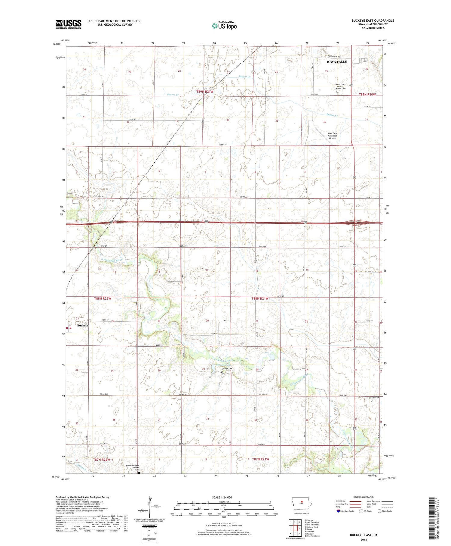 Buckeye East Iowa US Topo Map Image