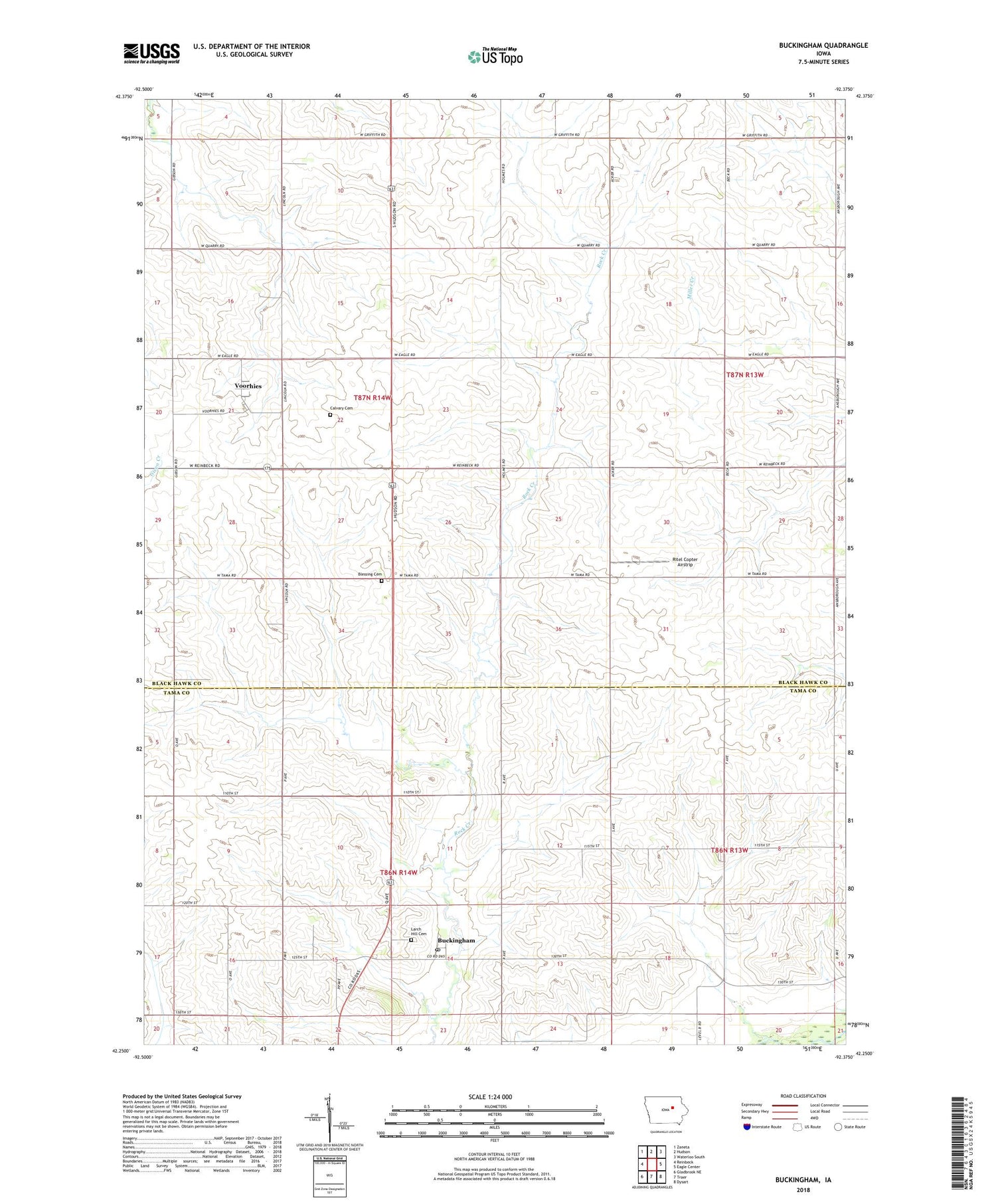 Buckingham Iowa US Topo Map Image