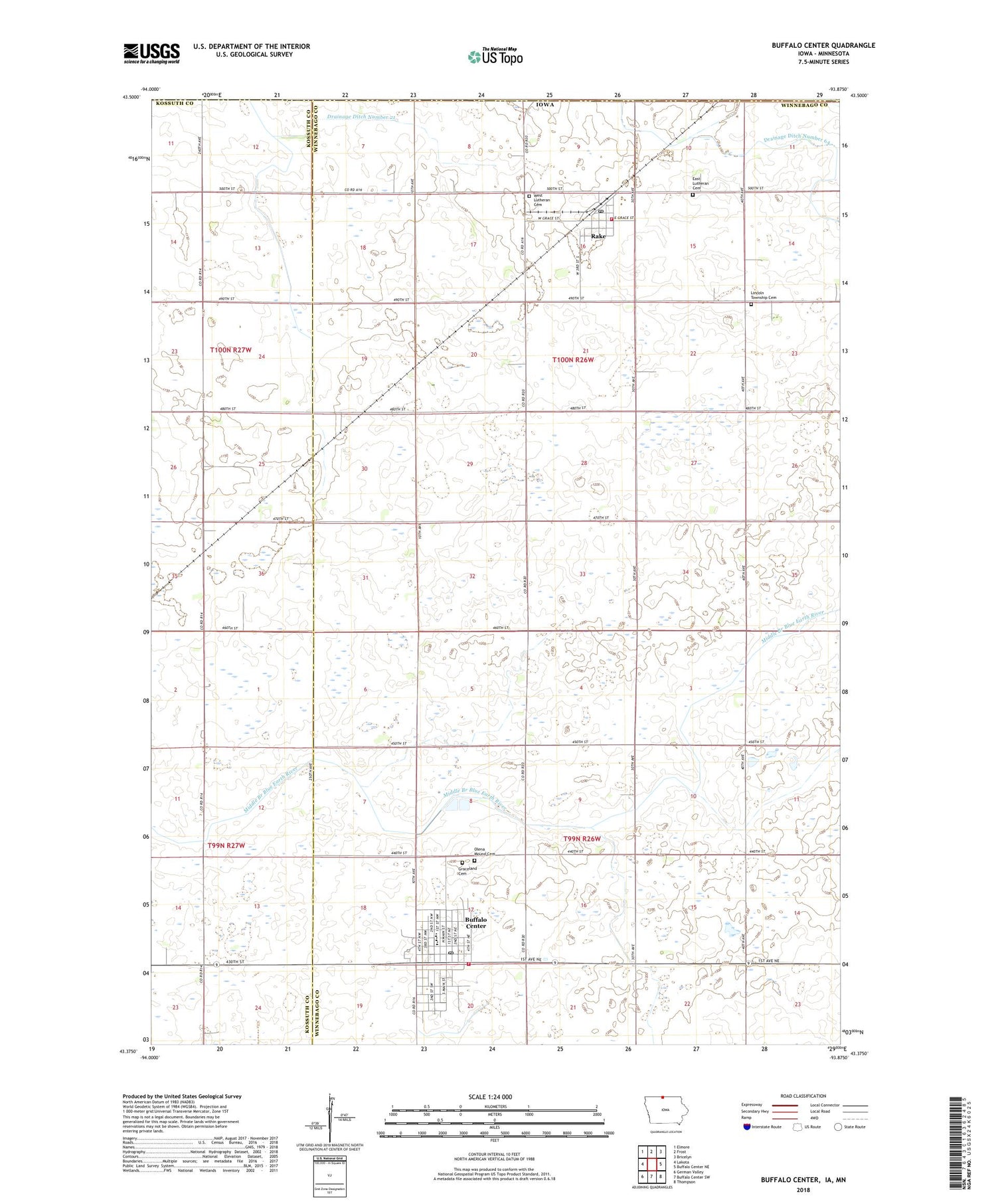 Buffalo Center Iowa US Topo Map Image