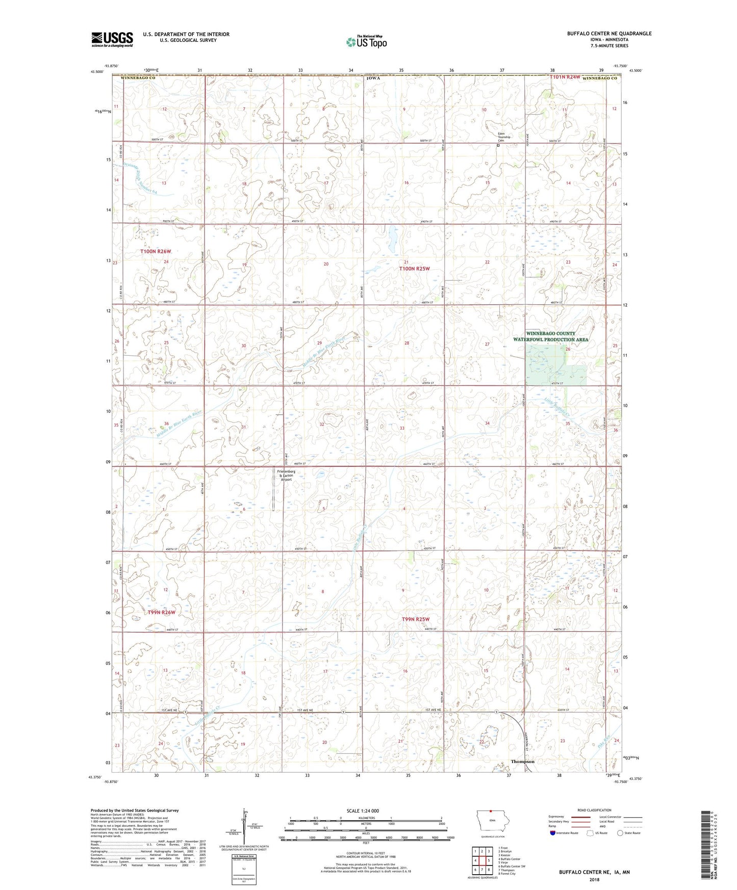 Buffalo Center NE Iowa US Topo Map Image