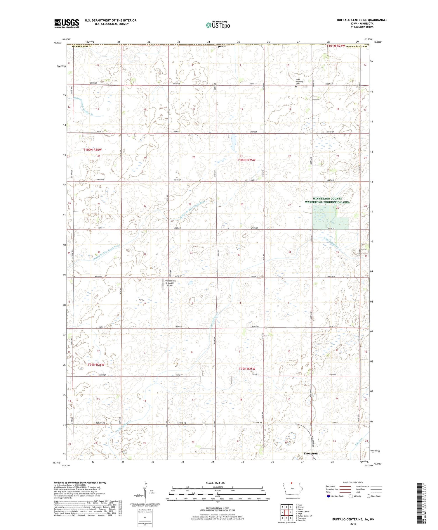 Buffalo Center NE Iowa US Topo Map Image