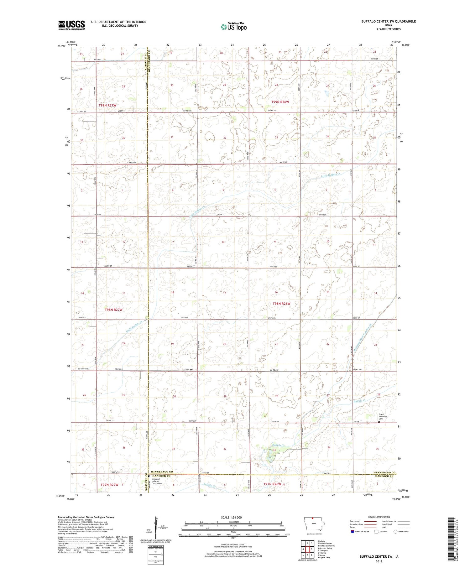 Buffalo Center SW Iowa US Topo Map Image