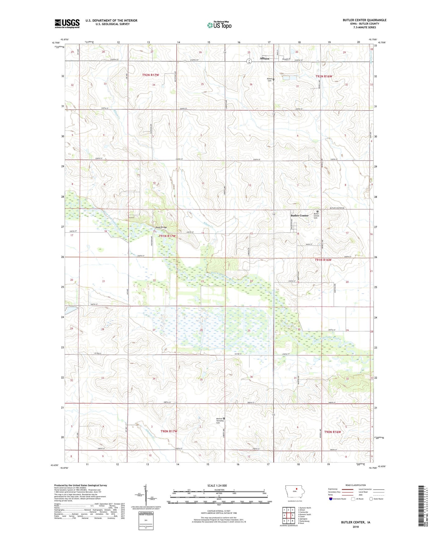 Butler Center Iowa US Topo Map Image