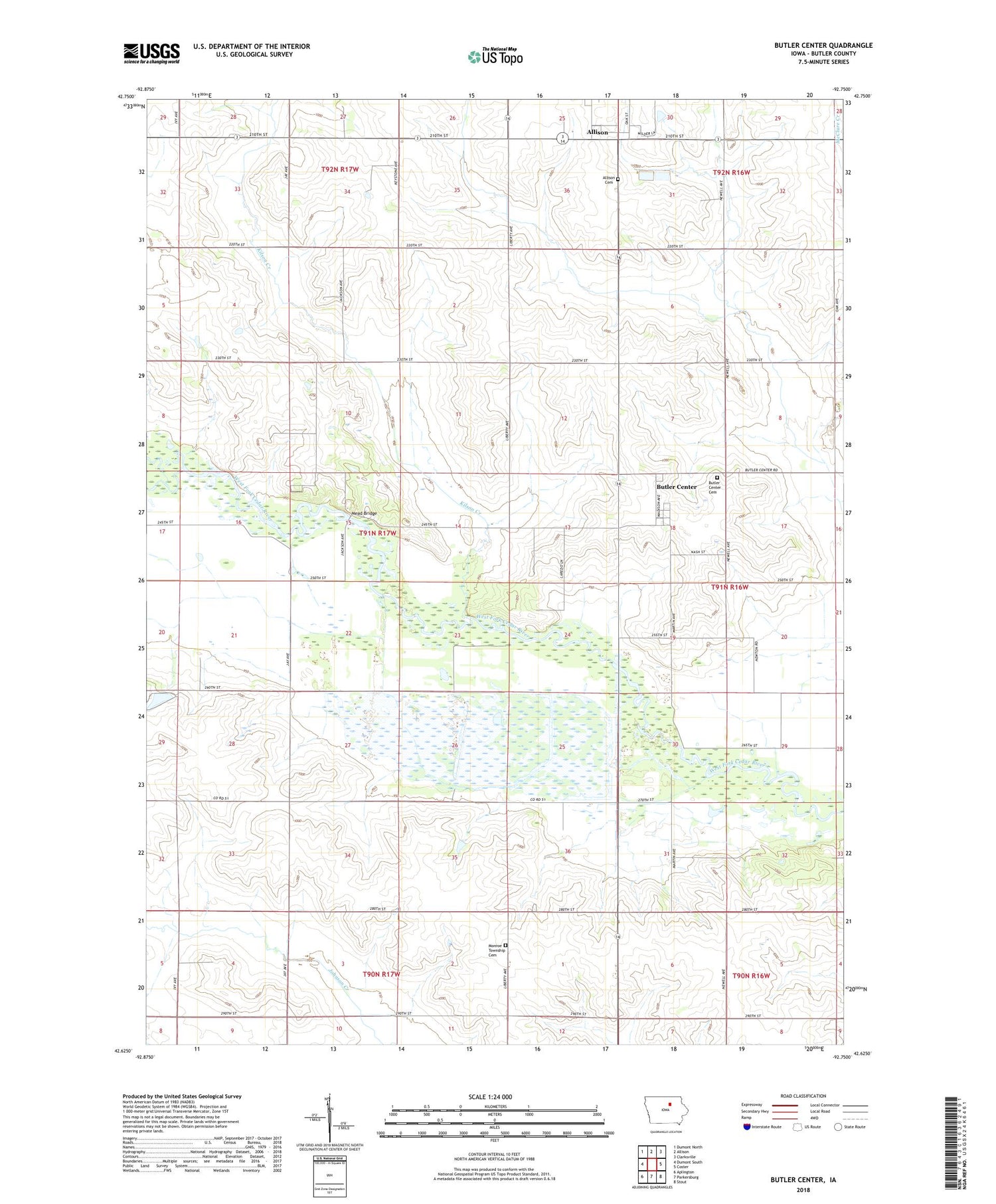Butler Center Iowa US Topo Map Image
