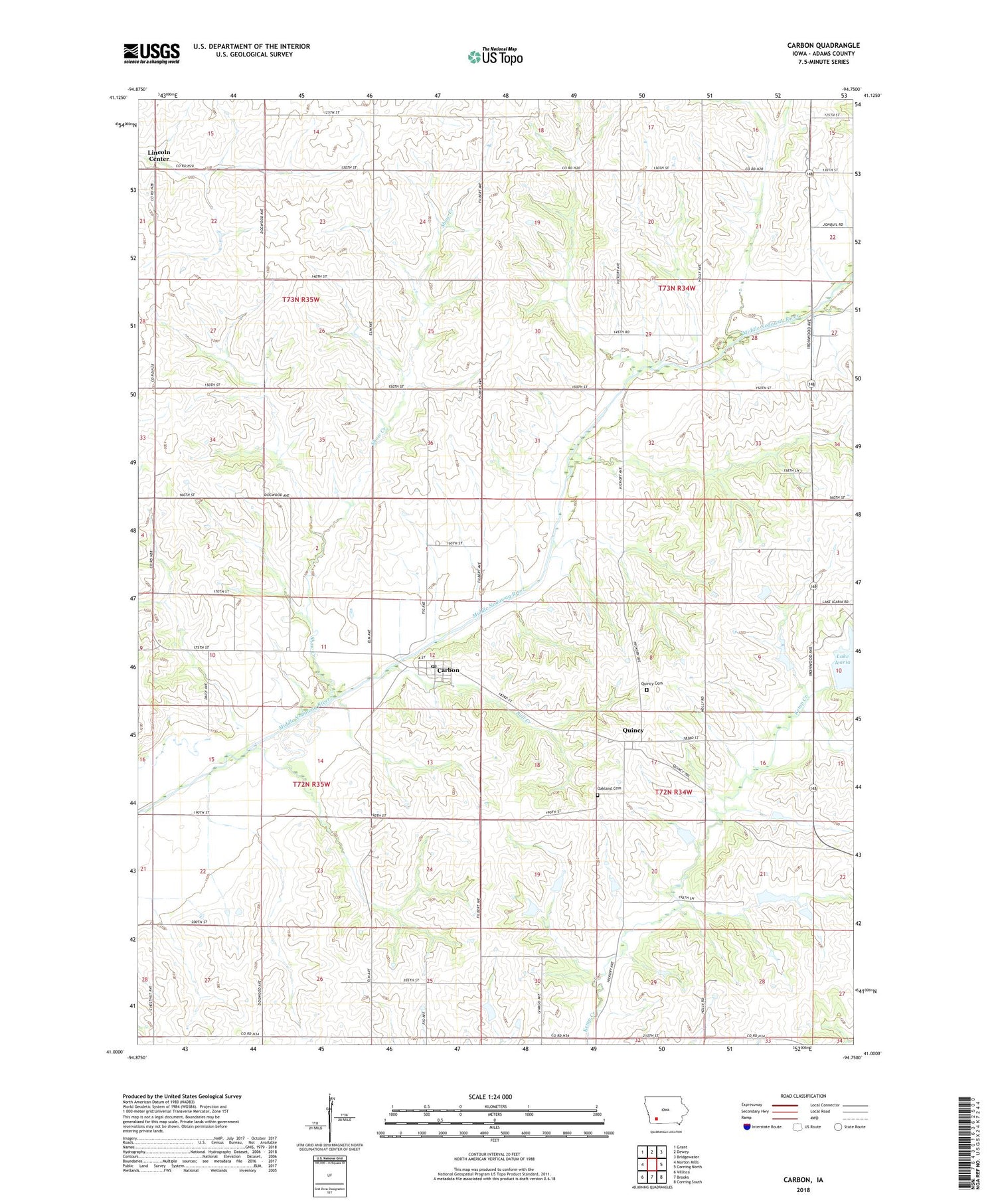 Carbon Iowa US Topo Map Image