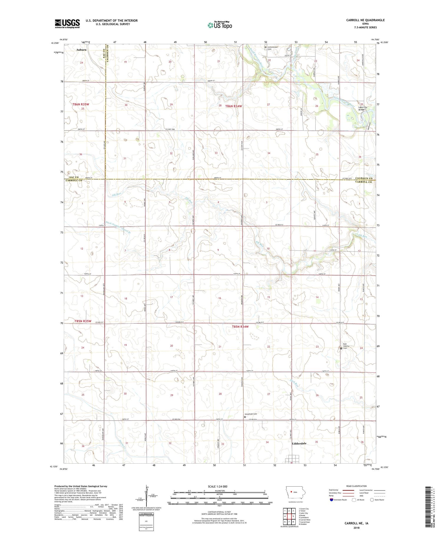 Carroll NE Iowa US Topo Map Image