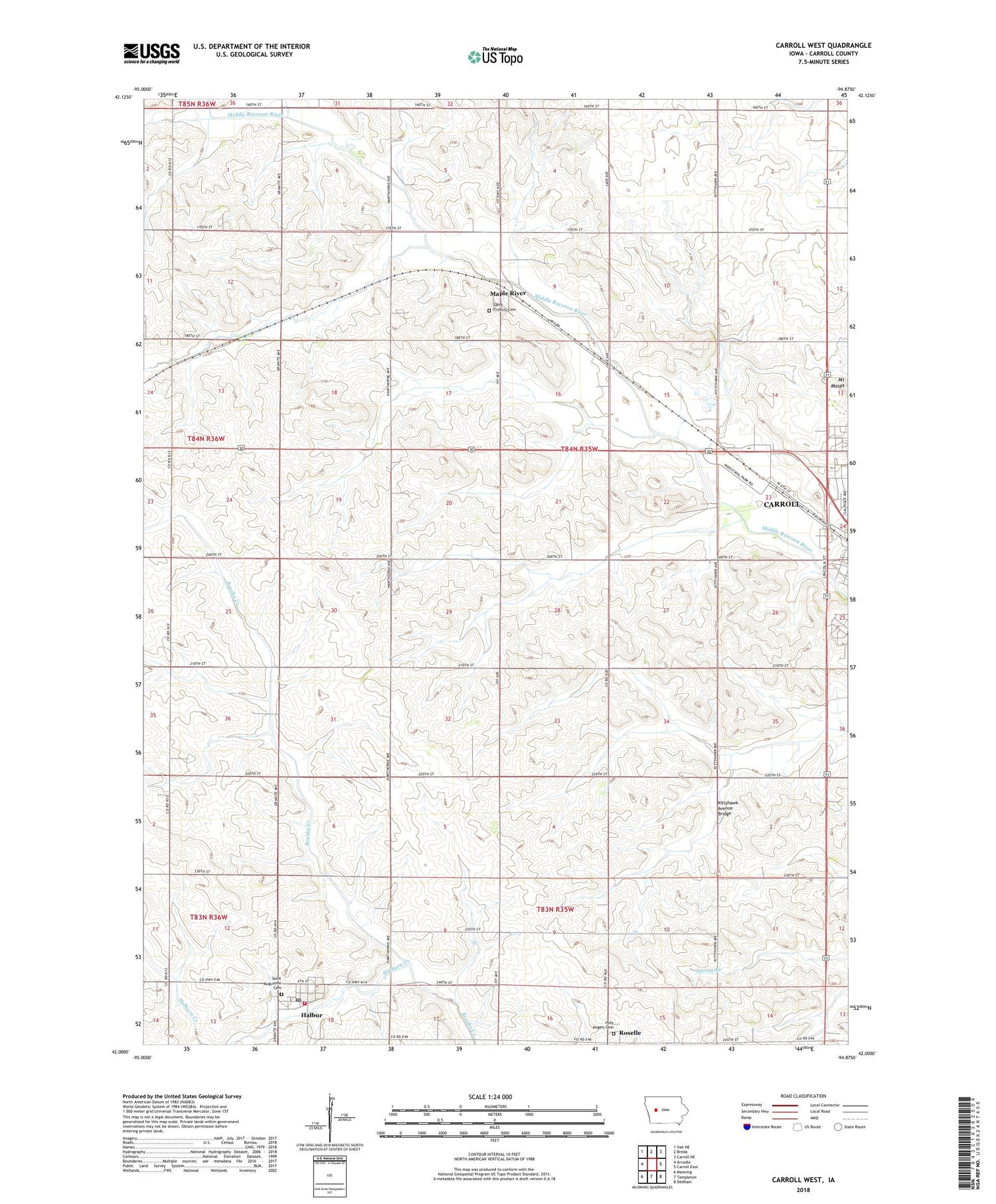 Carroll West Iowa US Topo Map Image