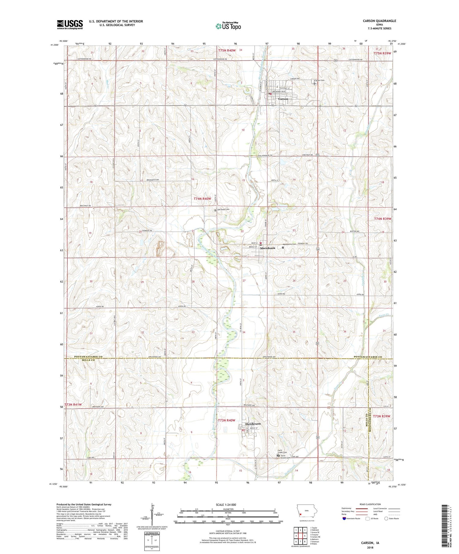 Carson Iowa US Topo Map Image