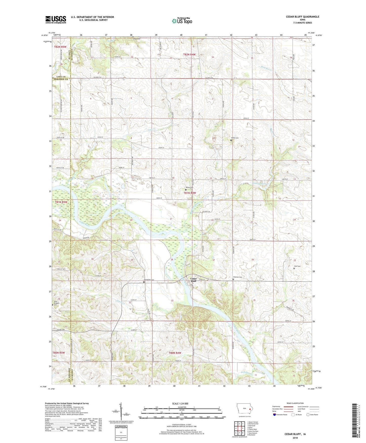 Cedar Bluff Iowa US Topo Map Image