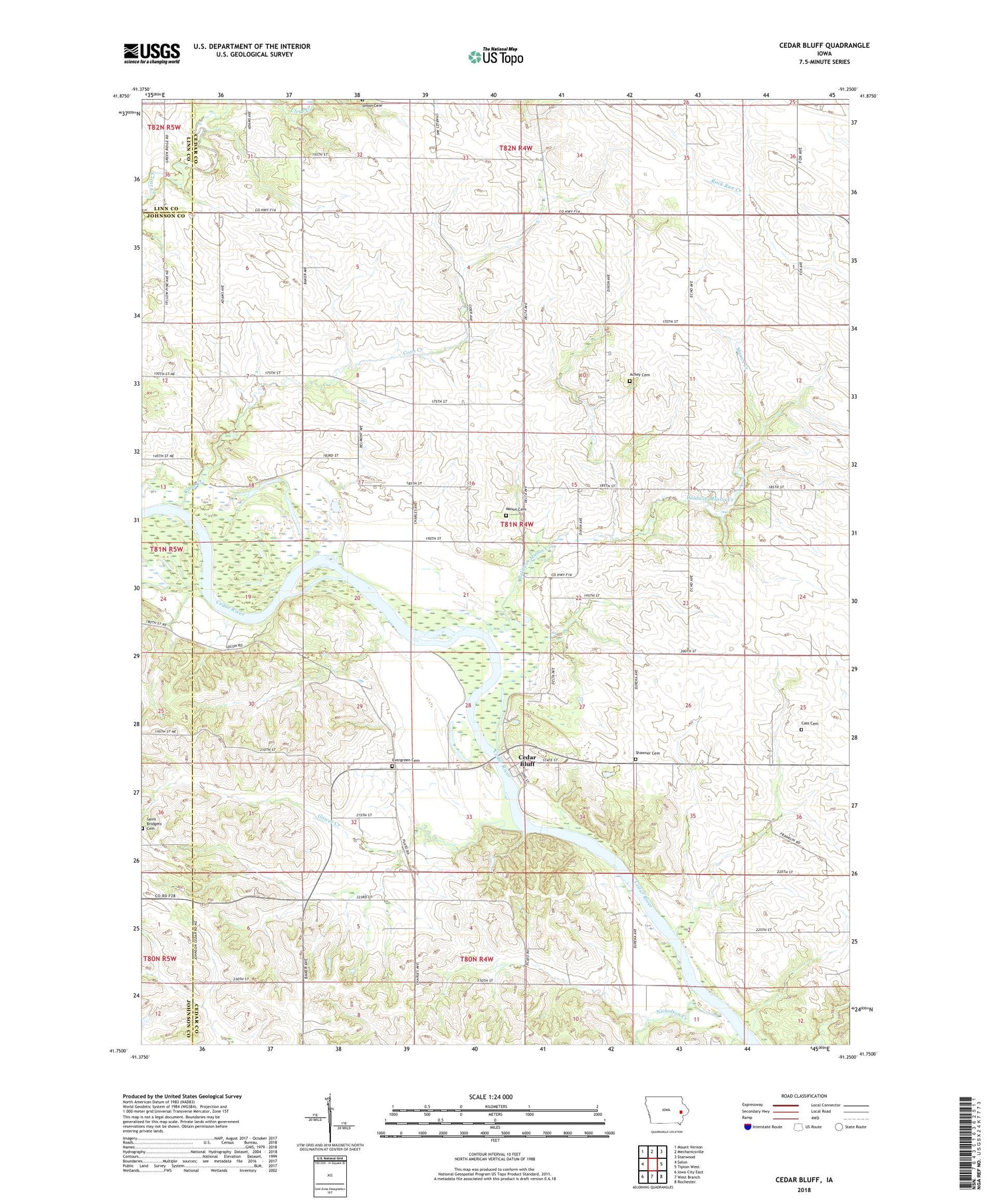Cedar Bluff Iowa US Topo Map Image