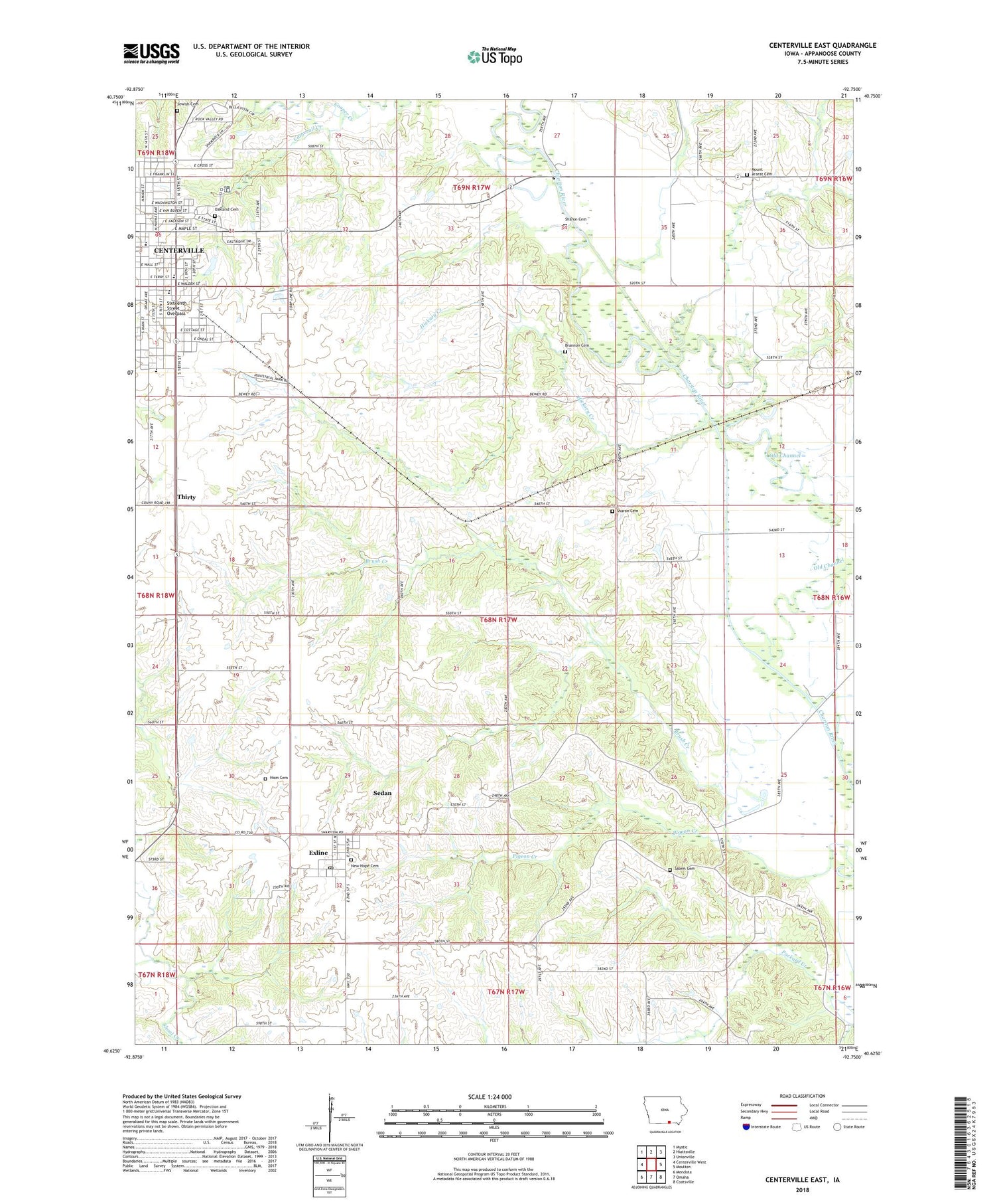 Centerville East Iowa US Topo Map Image