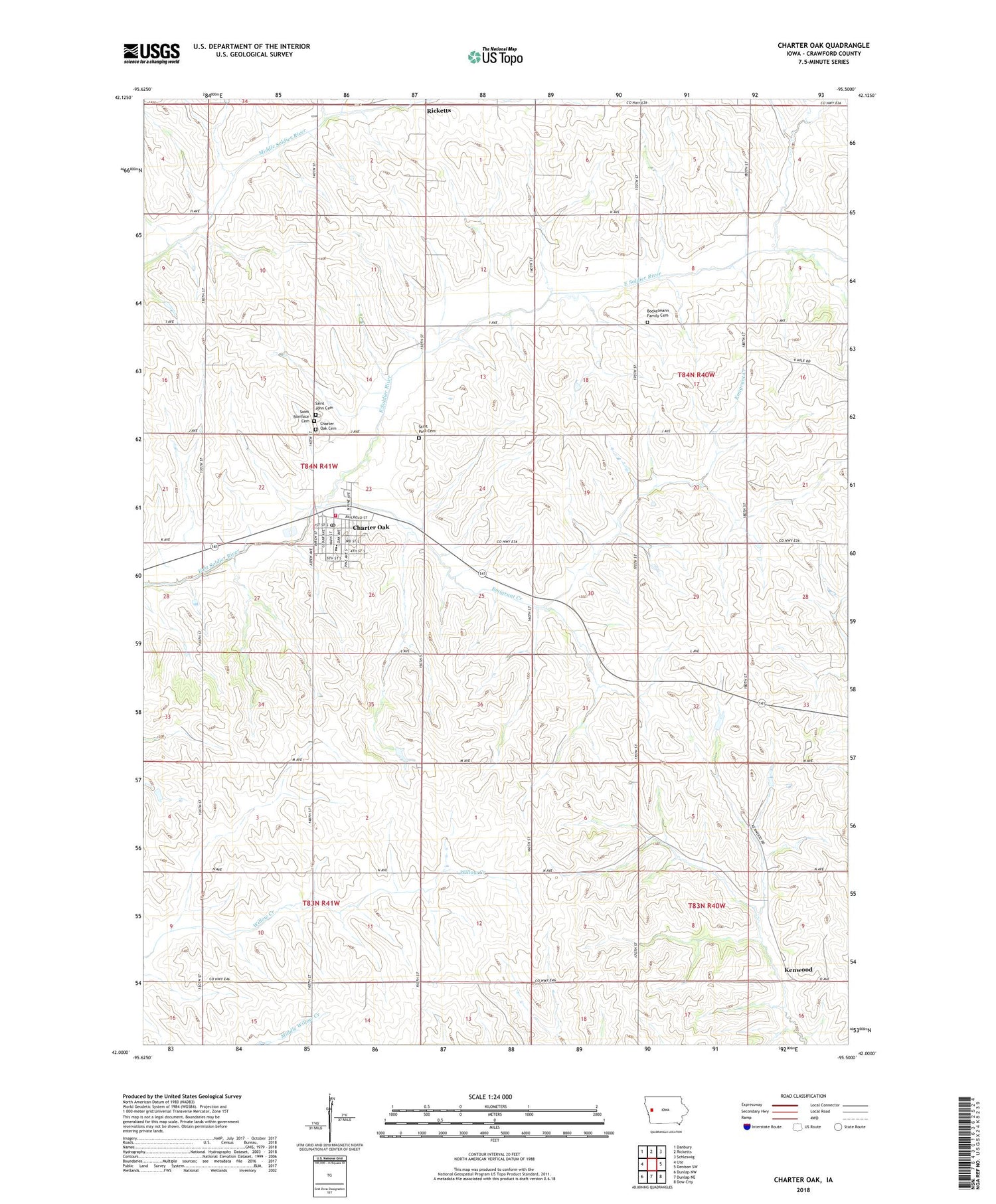 Charter Oak Iowa US Topo Map Image
