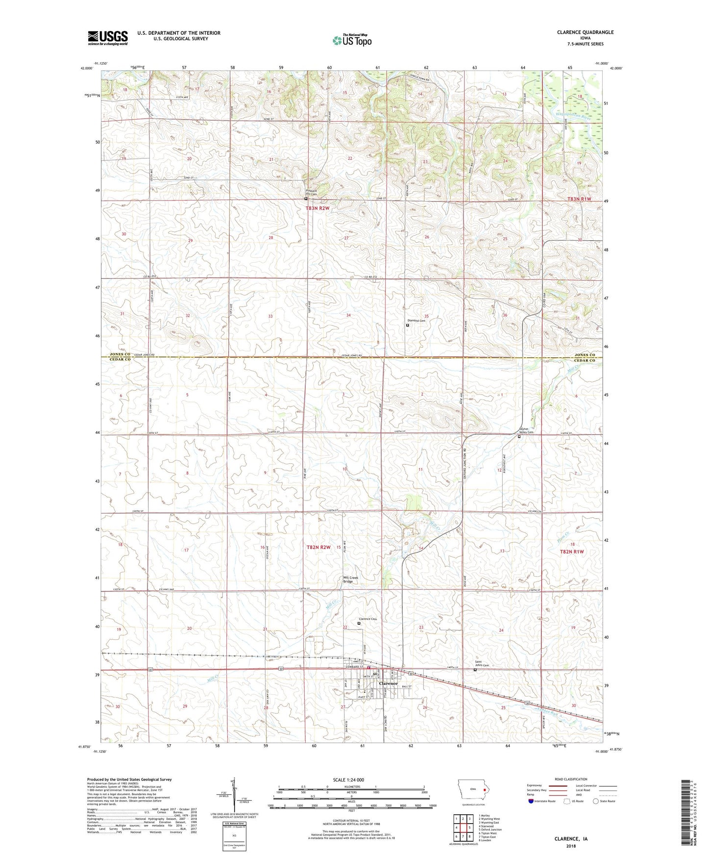 Clarence Iowa US Topo Map Image
