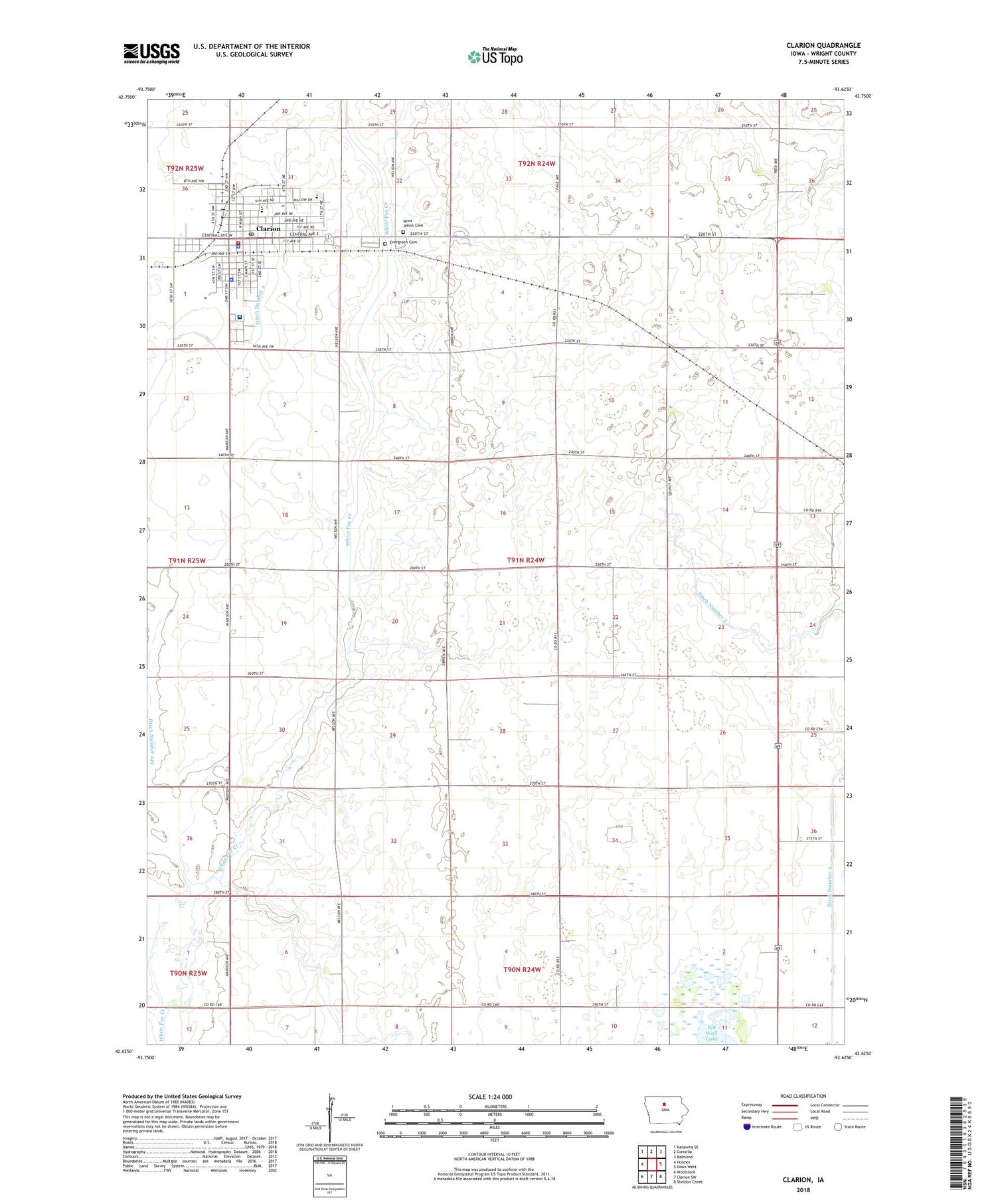 Clarion Iowa US Topo Map Image