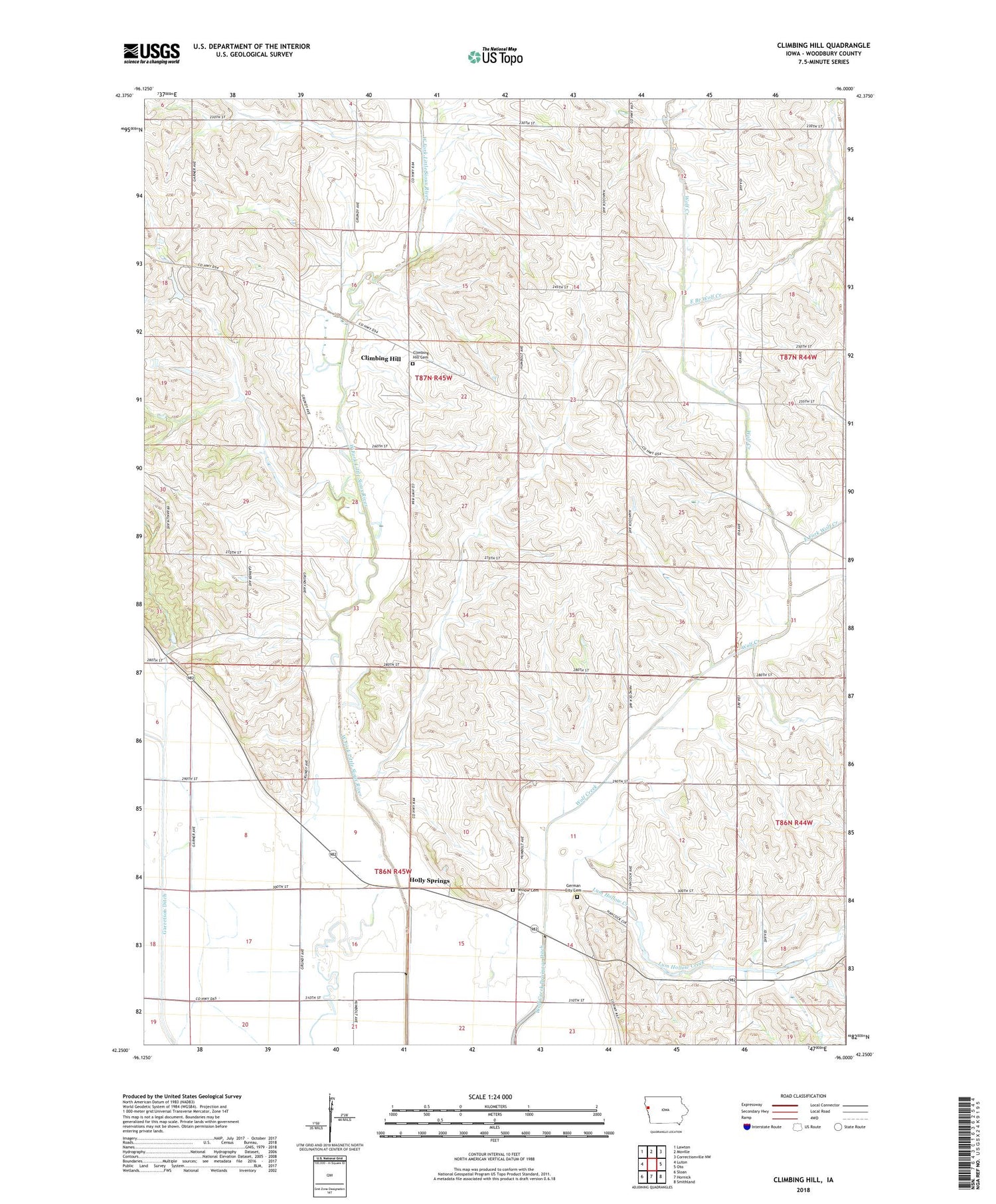 Climbing Hill Iowa US Topo Map Image