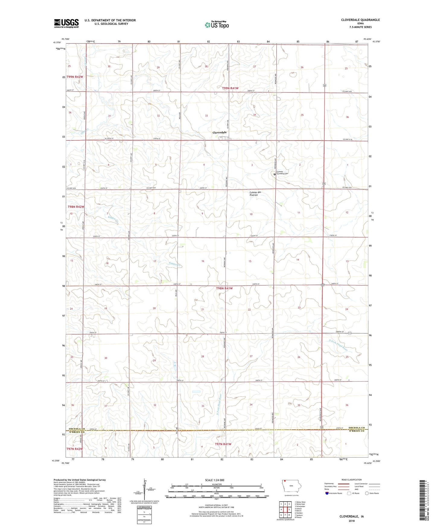 Cloverdale Iowa US Topo Map Image