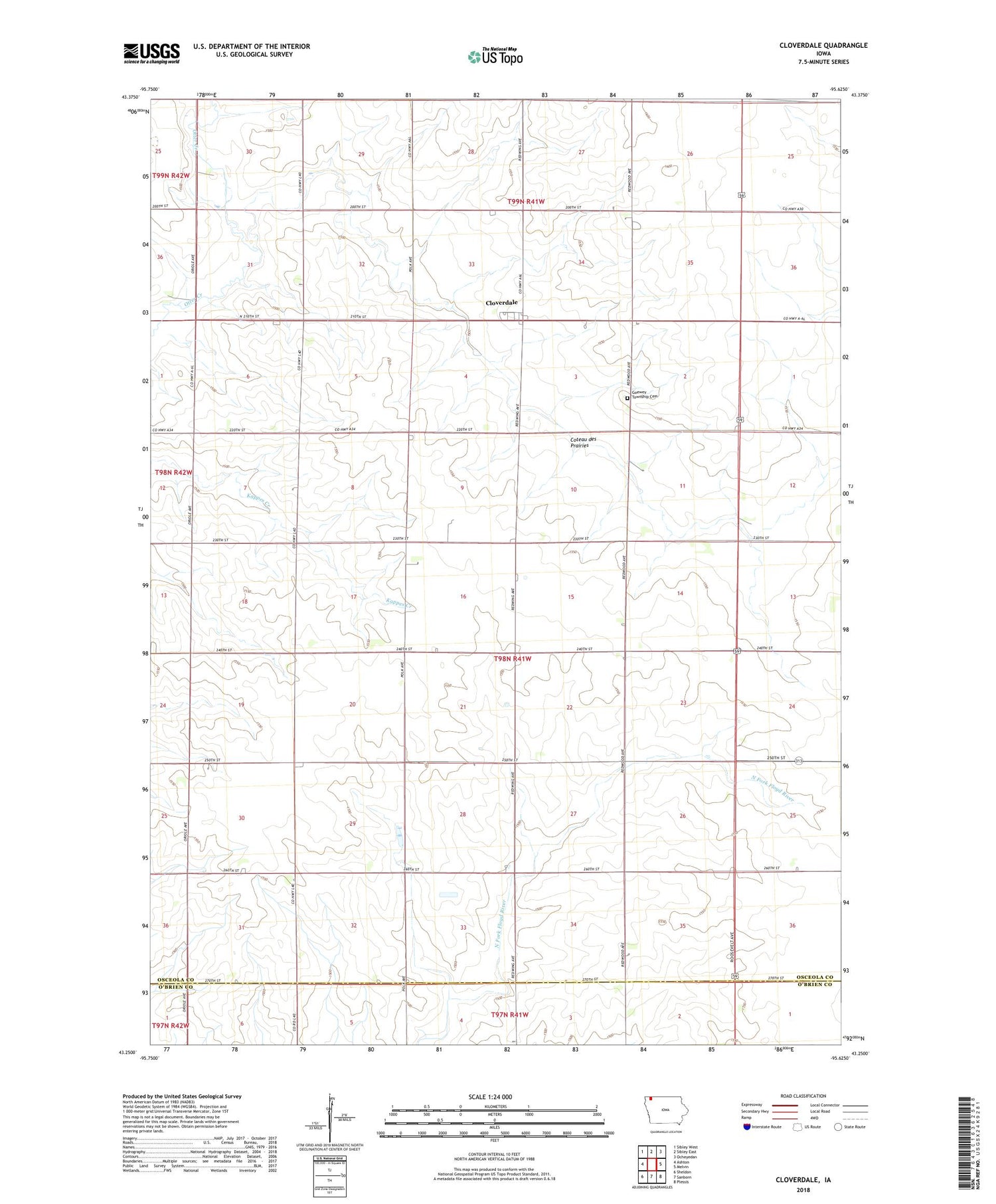Cloverdale Iowa US Topo Map Image