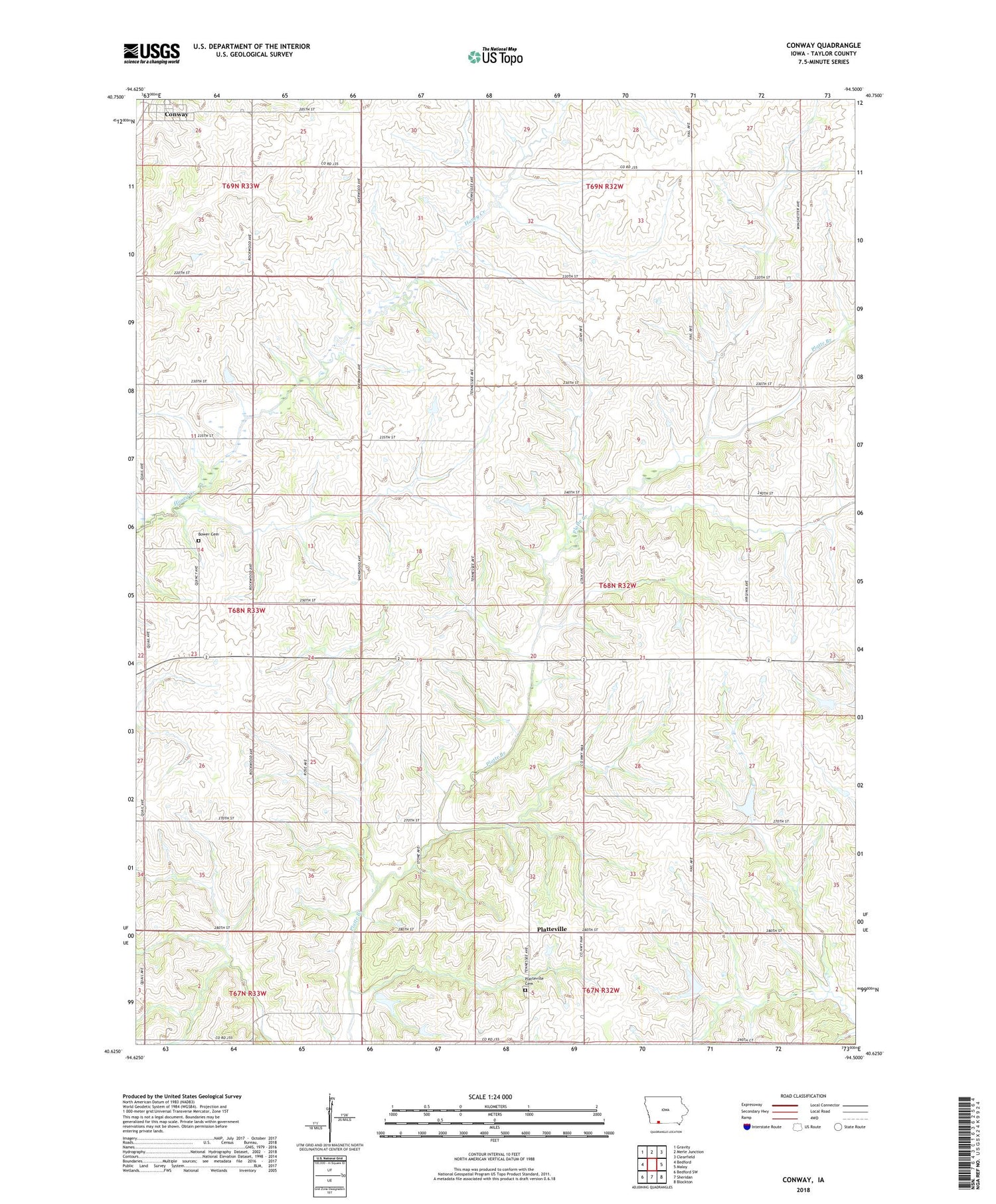 Conway Iowa US Topo Map Image