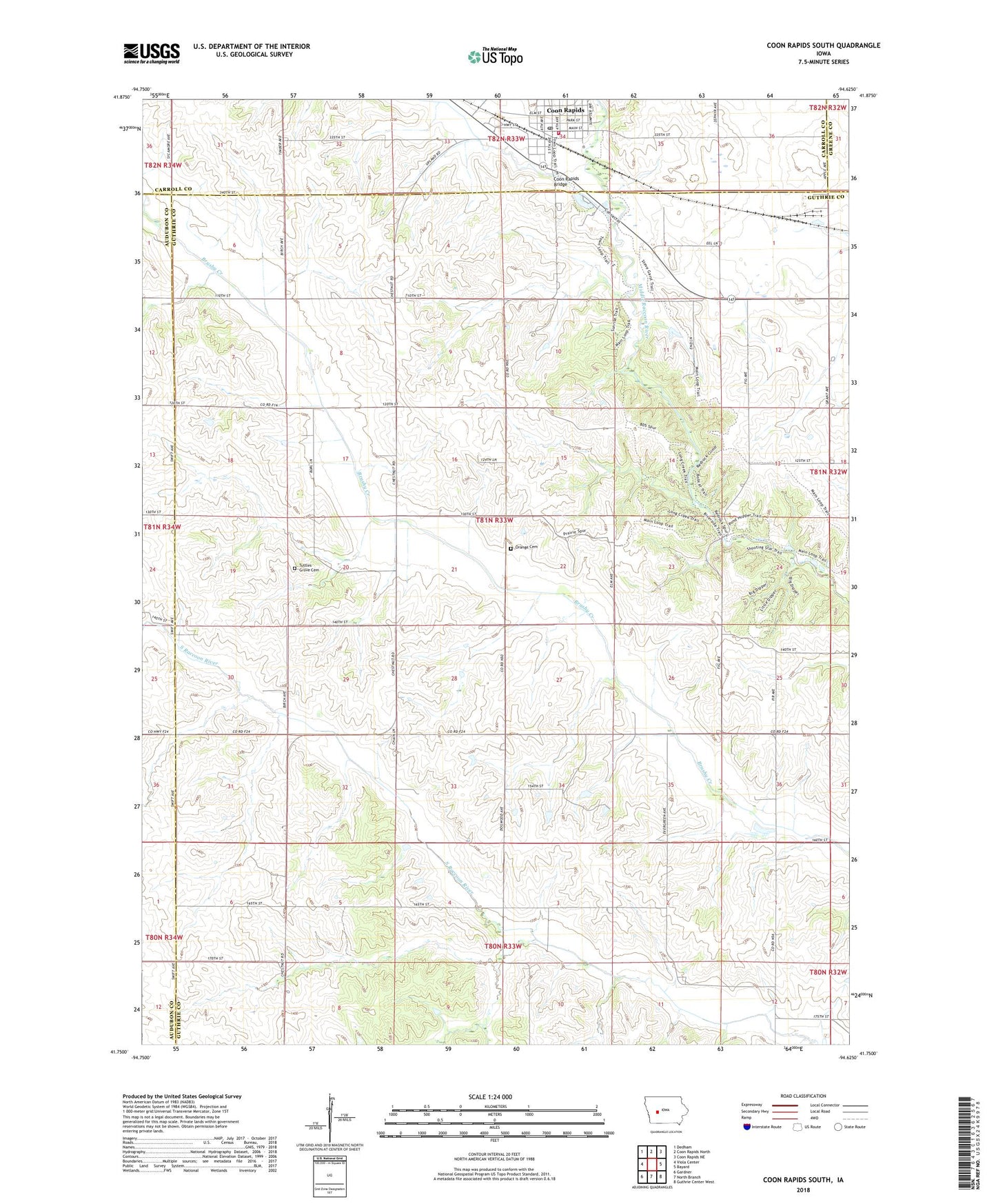 Coon Rapids South Iowa US Topo Map Image