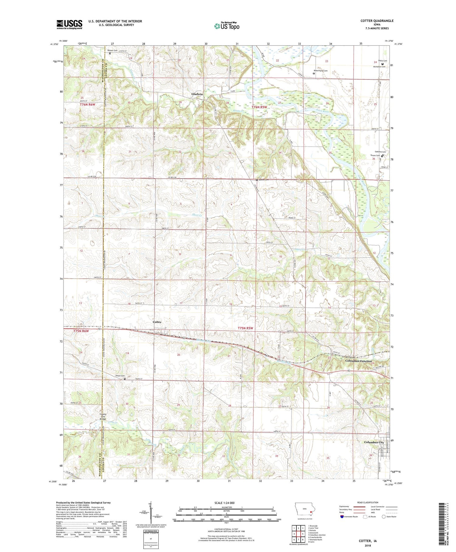 Cotter Iowa US Topo Map Image