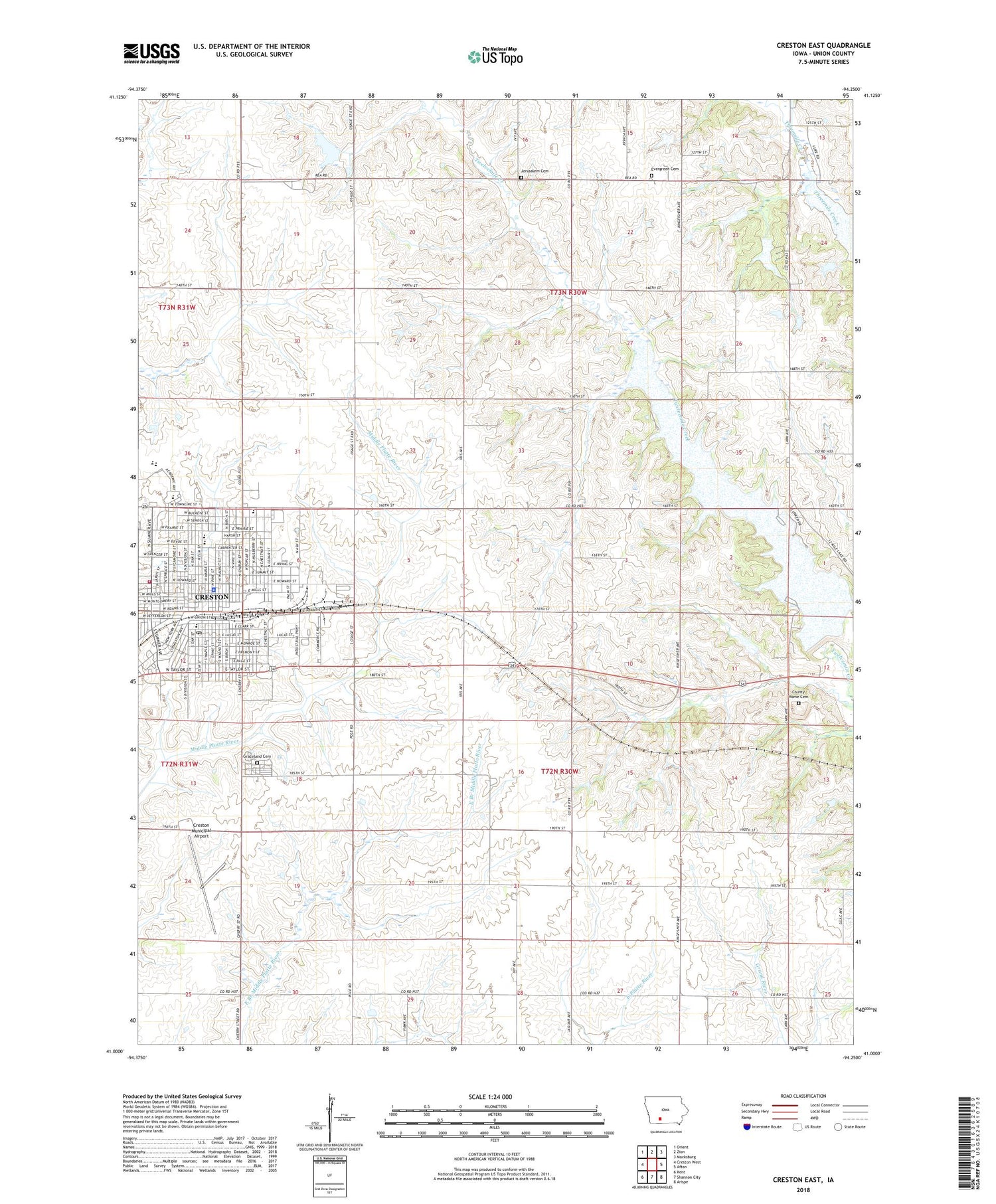 Creston East Iowa US Topo Map Image