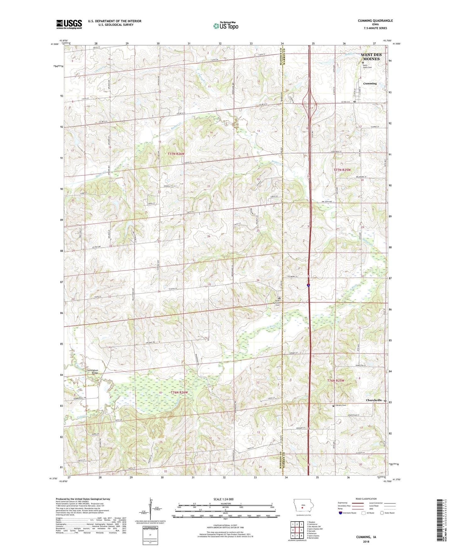 Cumming Iowa US Topo Map Image
