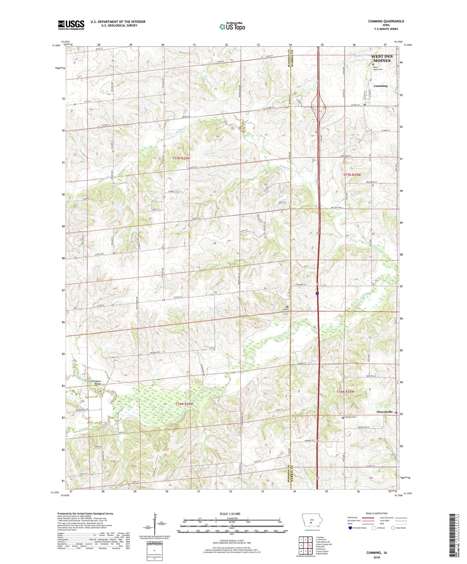 Cumming Iowa US Topo Map Image